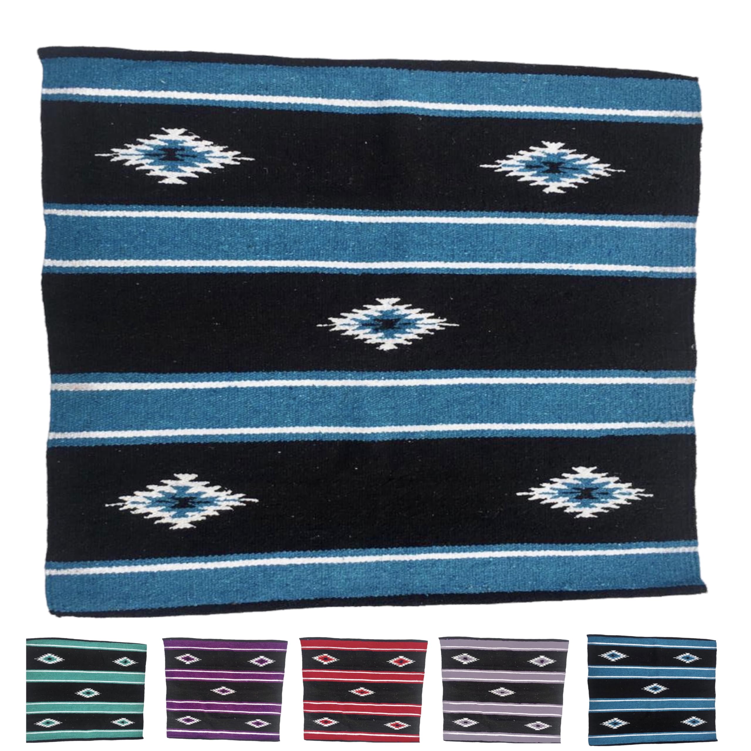 Majestic Ally 36''X 34'' Navajo Design Acrylic Saddle Blanket -2.4 Lbs (Hurricane Blue And Black)