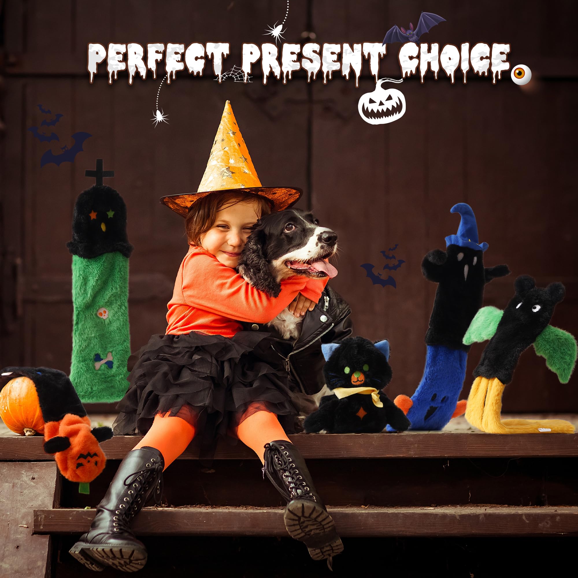 Nocciola 5 Pcs Halloween Dog Squeaky Toys, No Stuffing Plush Dog Toys With Crinkle Paper, Perfect Present For Puppy, Small, Medium And Large Dogs