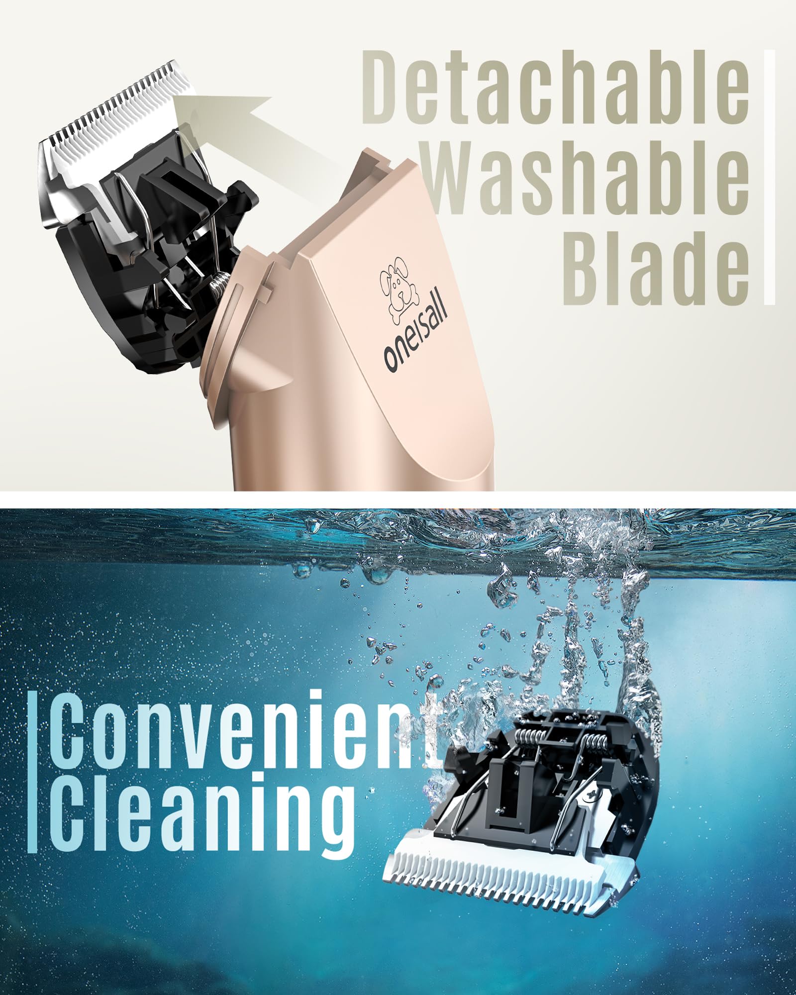 Oneisall Dog Clipper Low Noise, Dog Grooming Kit With Rechargeable, Dog Shaver Cordless Electric Quiet Hair Clipper Set For Dog Cats Pets(Gold)