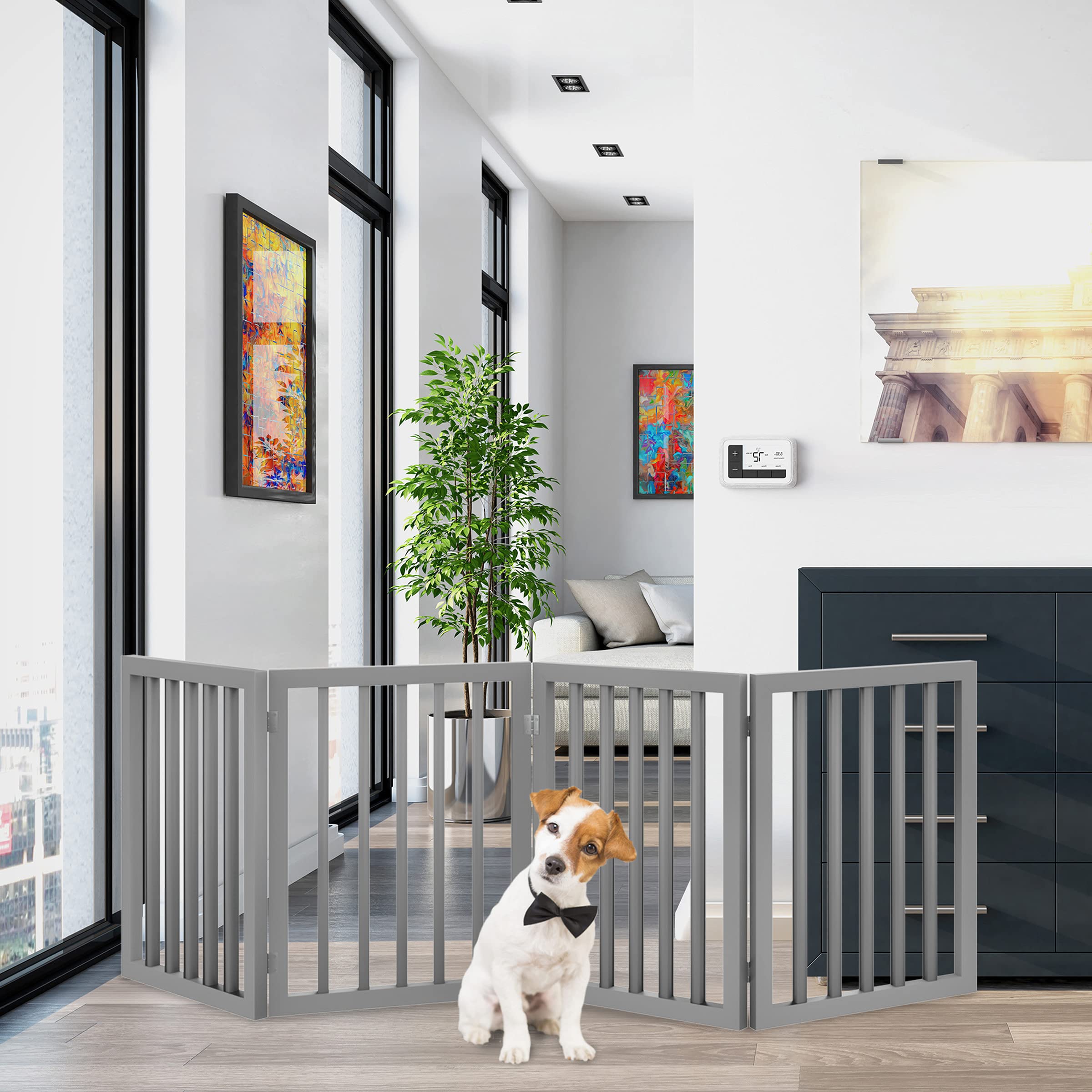 Petmaker Pet Gate - Dog Gate For Doorways, Stairs Or House - Freestanding, Folding, Accordion Style, Mdf Wooden Indoor Dog Fence