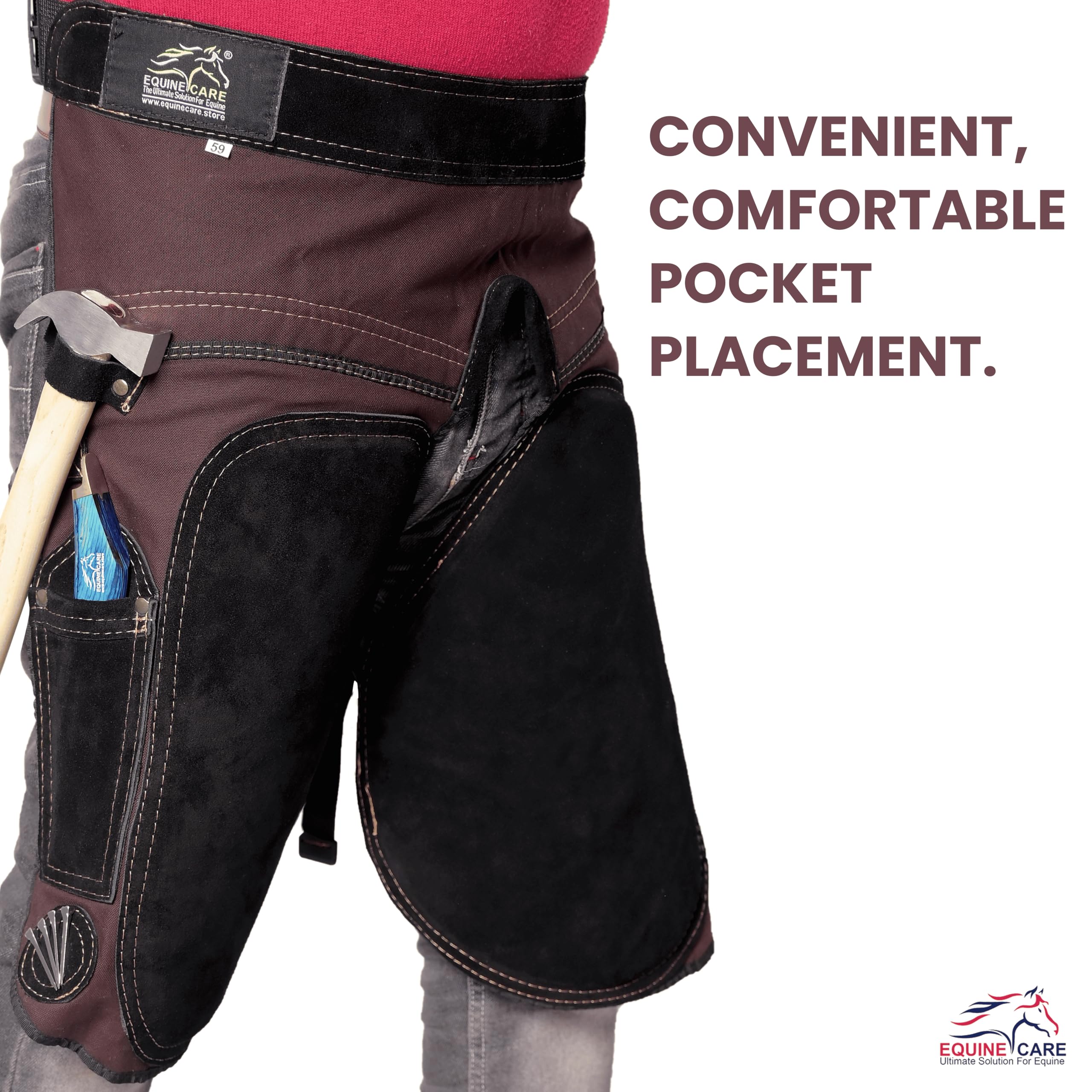 Equine Care Womens Farrier Apron Chaps - 2Mm Cowhide Suede Leather, 500 Gsm Canvas, 23'' Length, Adjustable Waist (28-52''), Amb