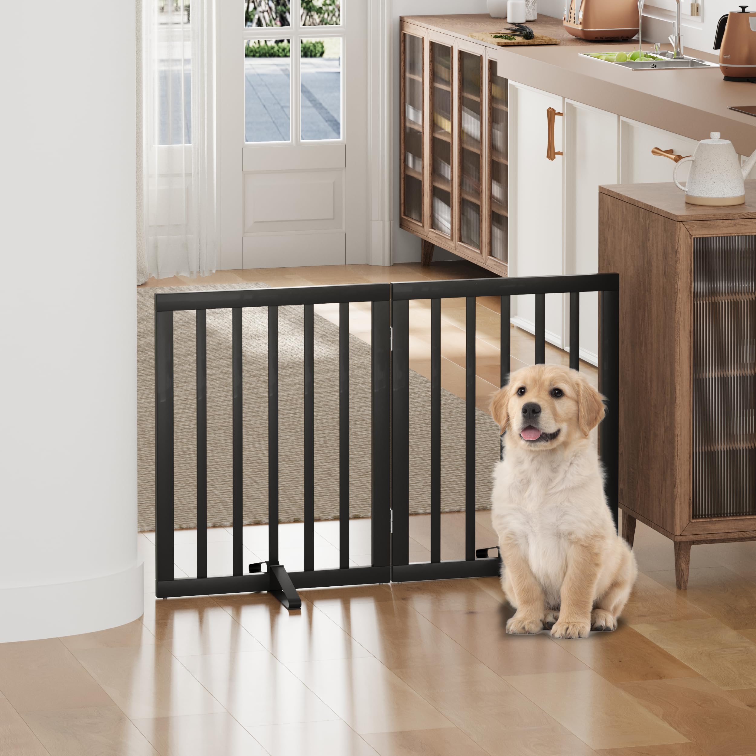 Dog Gate, Freestanding Dog Gates For Doorways, Foldable Dog Gate Indoor, Pet Gates For Doorways Bedroom, Puppy Gate With Metal S