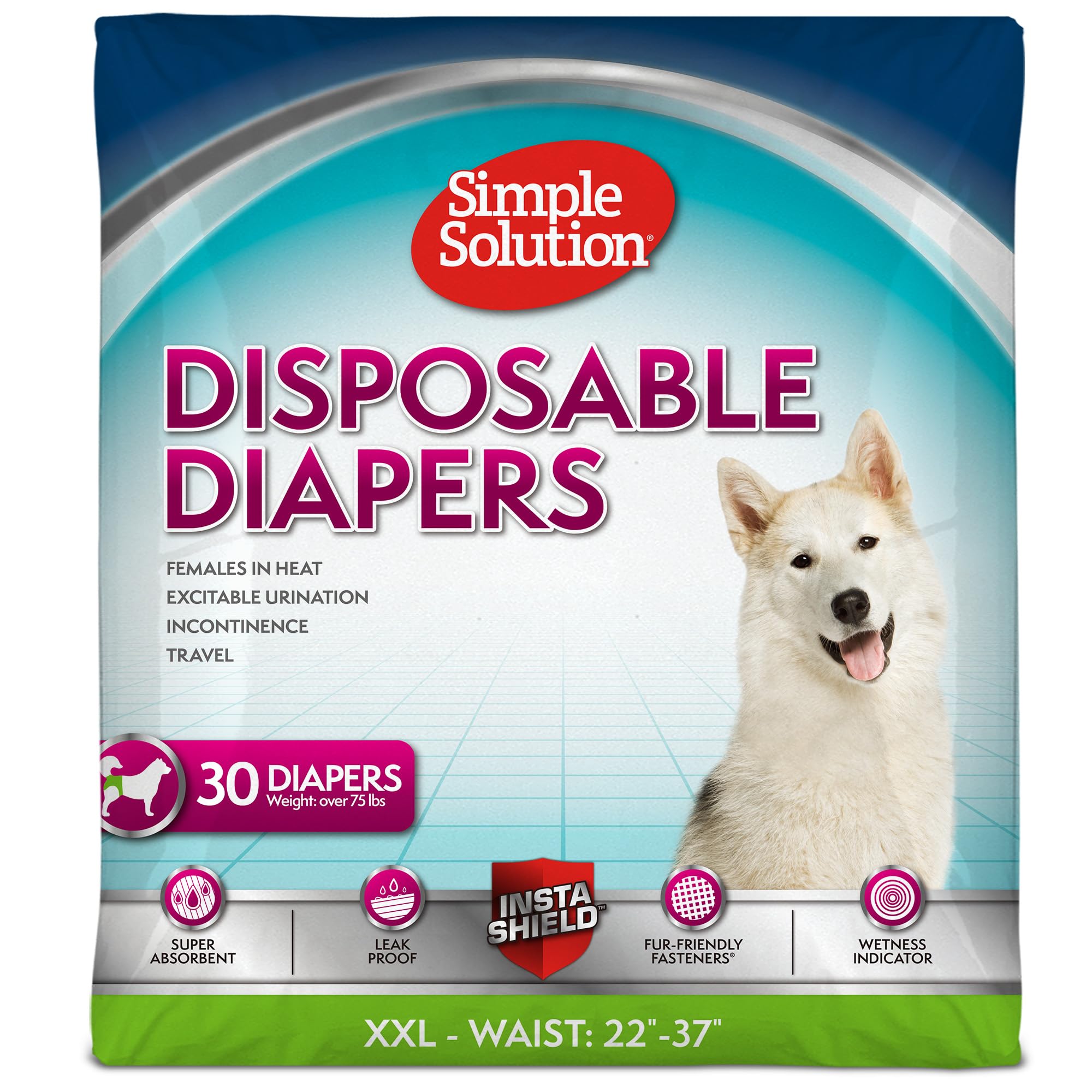 Simple Solution True Fit Disposable Dog Diapers For Female Dogs - Super Absorbent With Wetness Indicator - Xxl (Waist 22-37In) -
