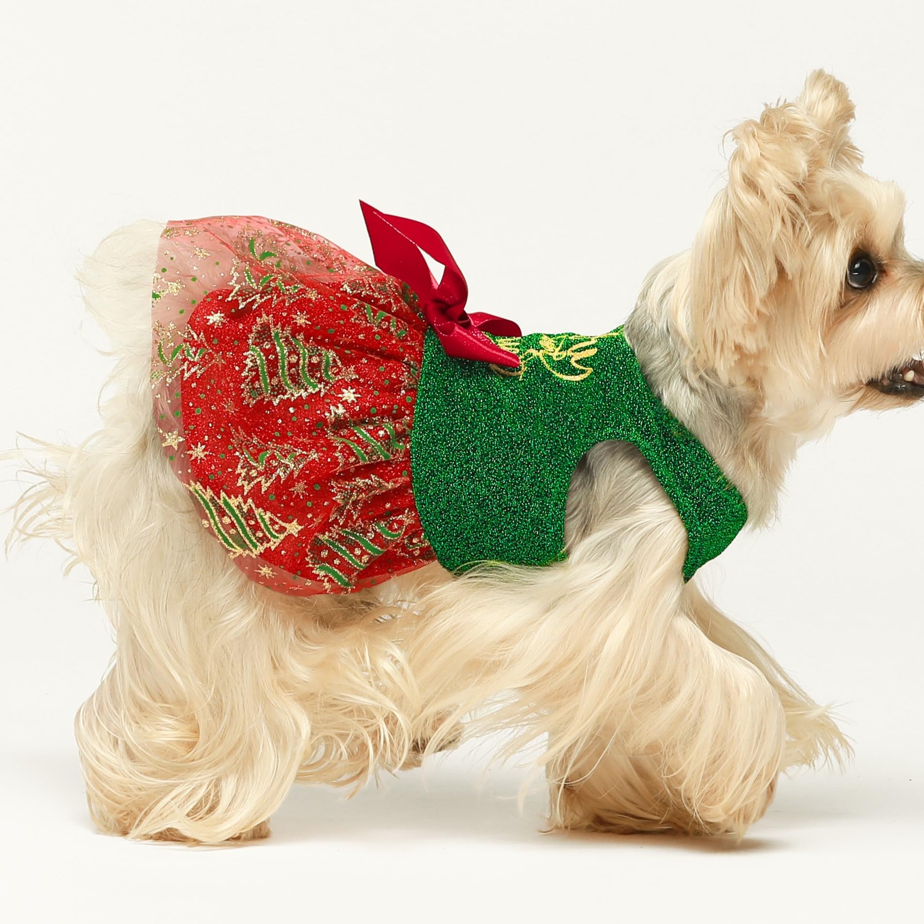 Fitwarm Furry And Bright Dog Christmas Outfit, Sparkly Pet Holiday Tulle Dress, Winter Clothes For Small Dogs - Girl, Christmas