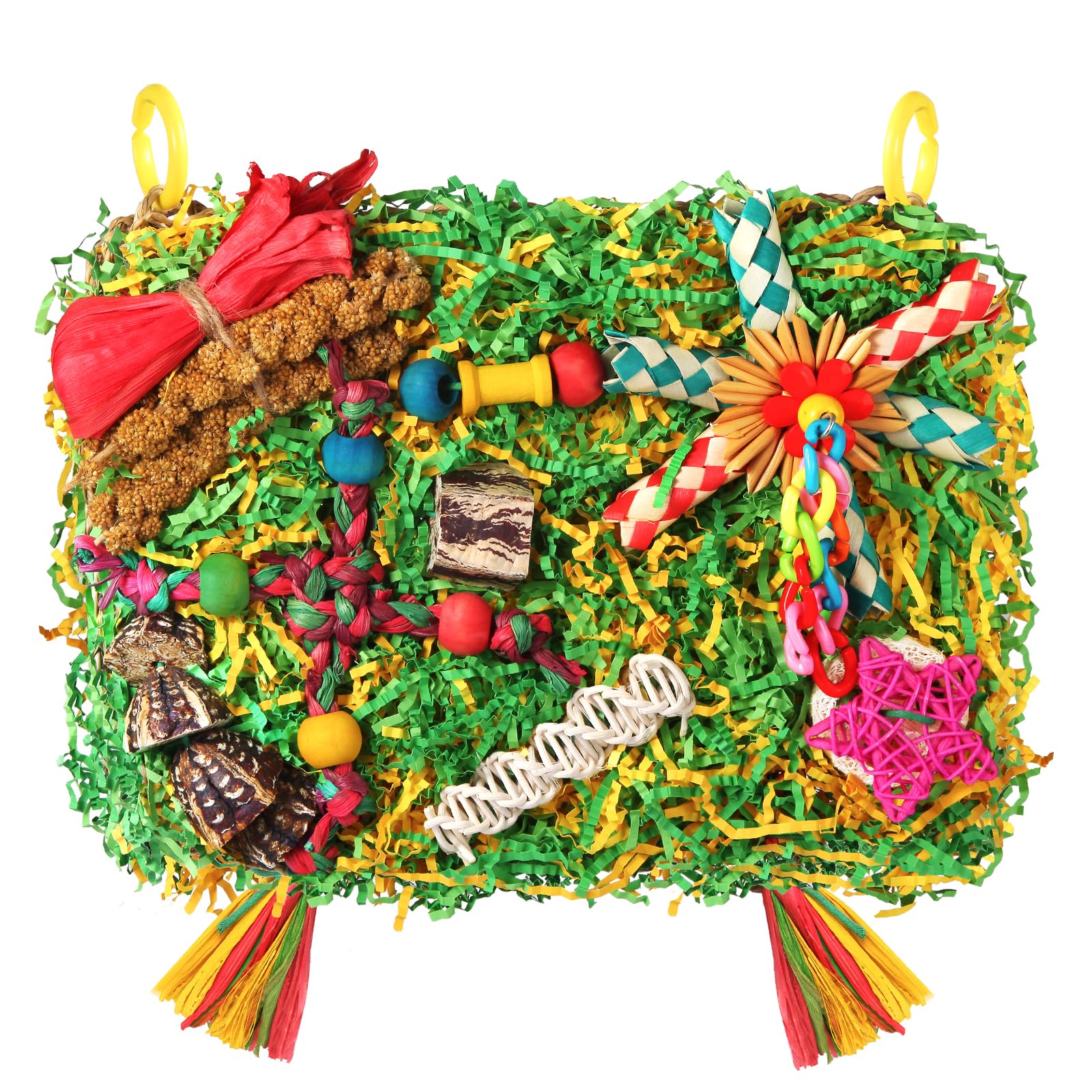 Bird Toys Parakeet Toys,Large-Sized Parrot Foraging & Shredding Cage Hanging Toys with Seagrass Mat for Budgies,Cockatiels,Loveb