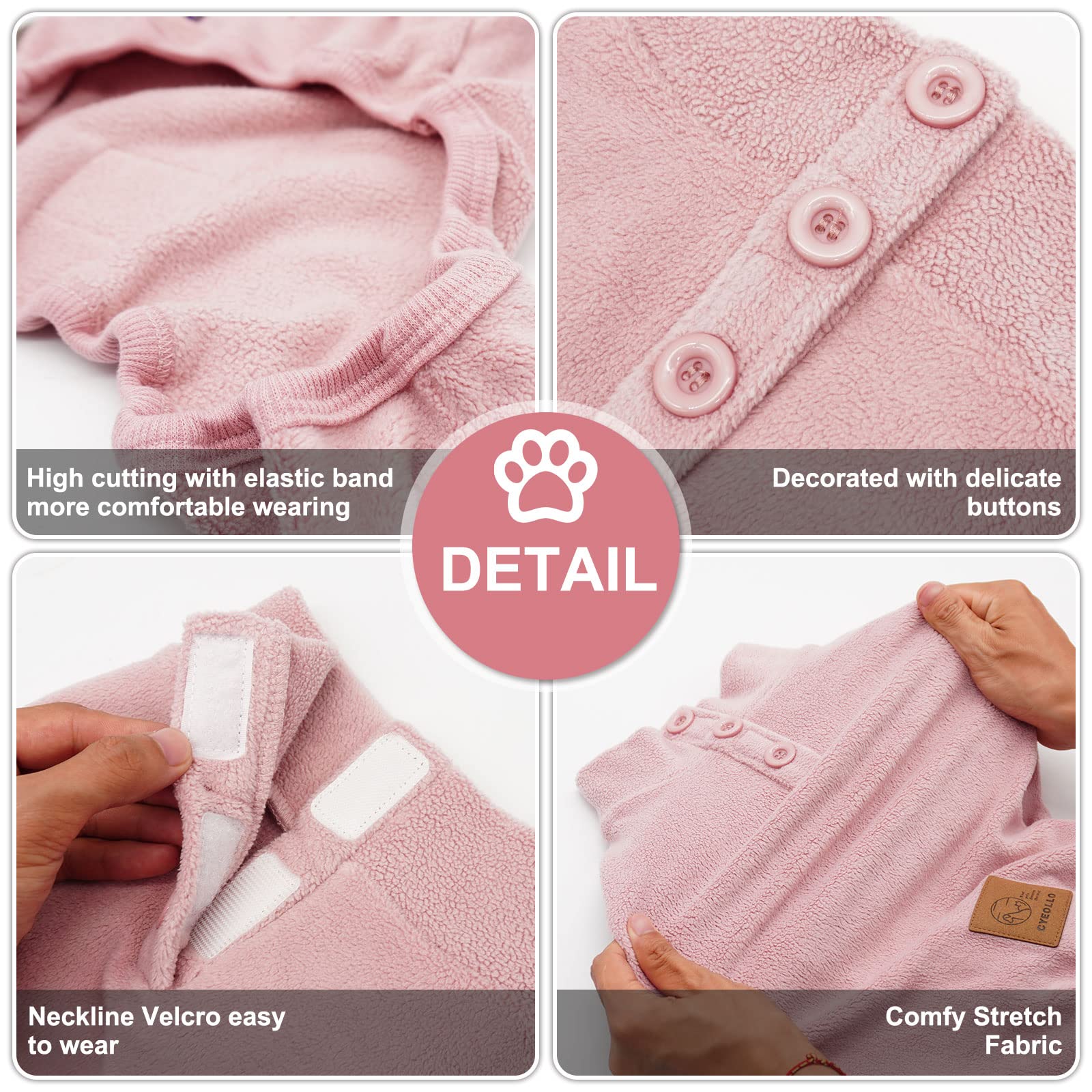 Cyeollo Dog Pajamas Turtleneck Thermal Dog Pjs Fleece Stretchy Jumpsuit Warm Dog Clothes Doggie Small To Medium Dog Pajamas Outfits For Cold Winter Color Pink