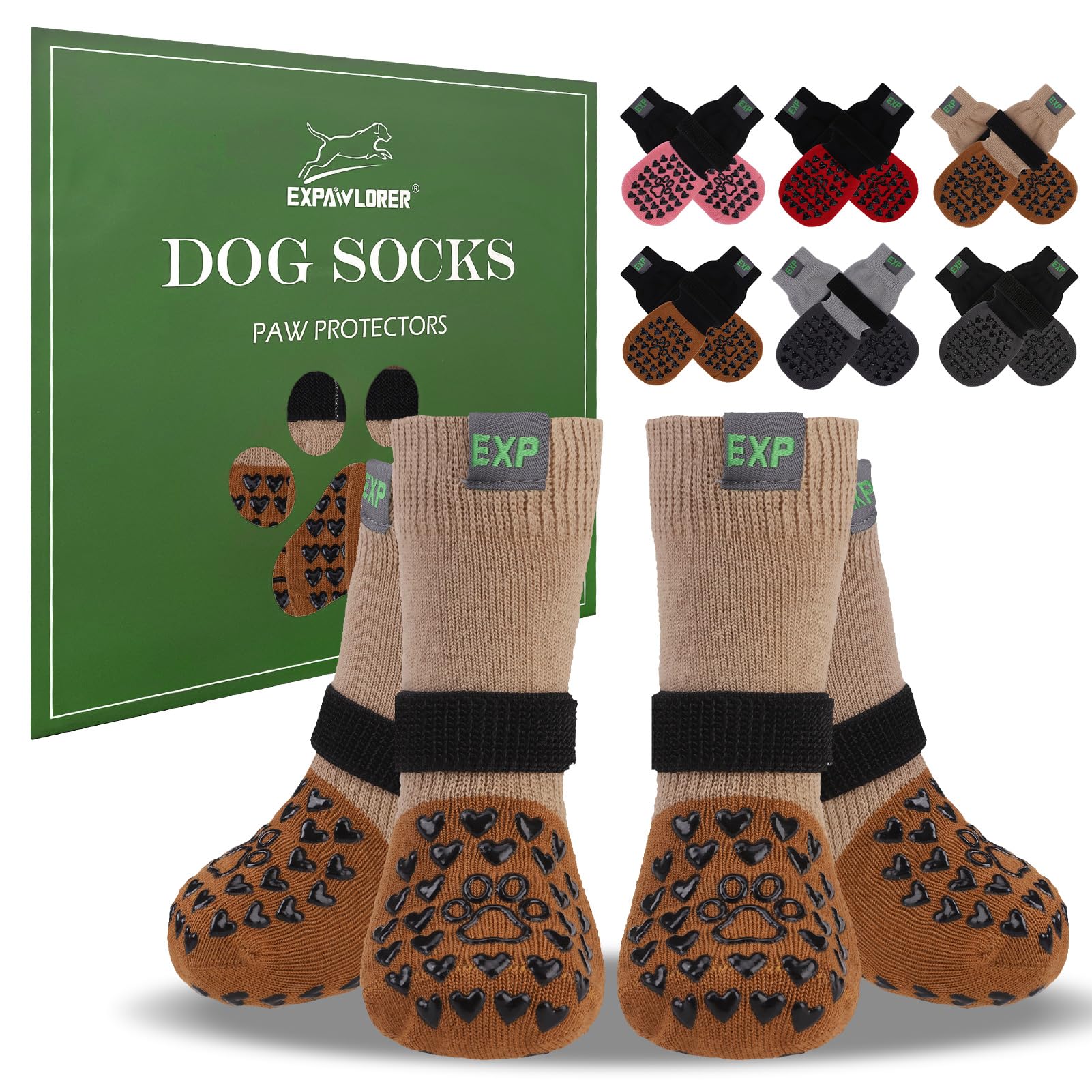 EXPAWLORER Anti Slip Dog Socks to Prevent Licking Paws - Dog Boots & Paw Protectors for Winter, Dog Booties for Hardwood Floors,