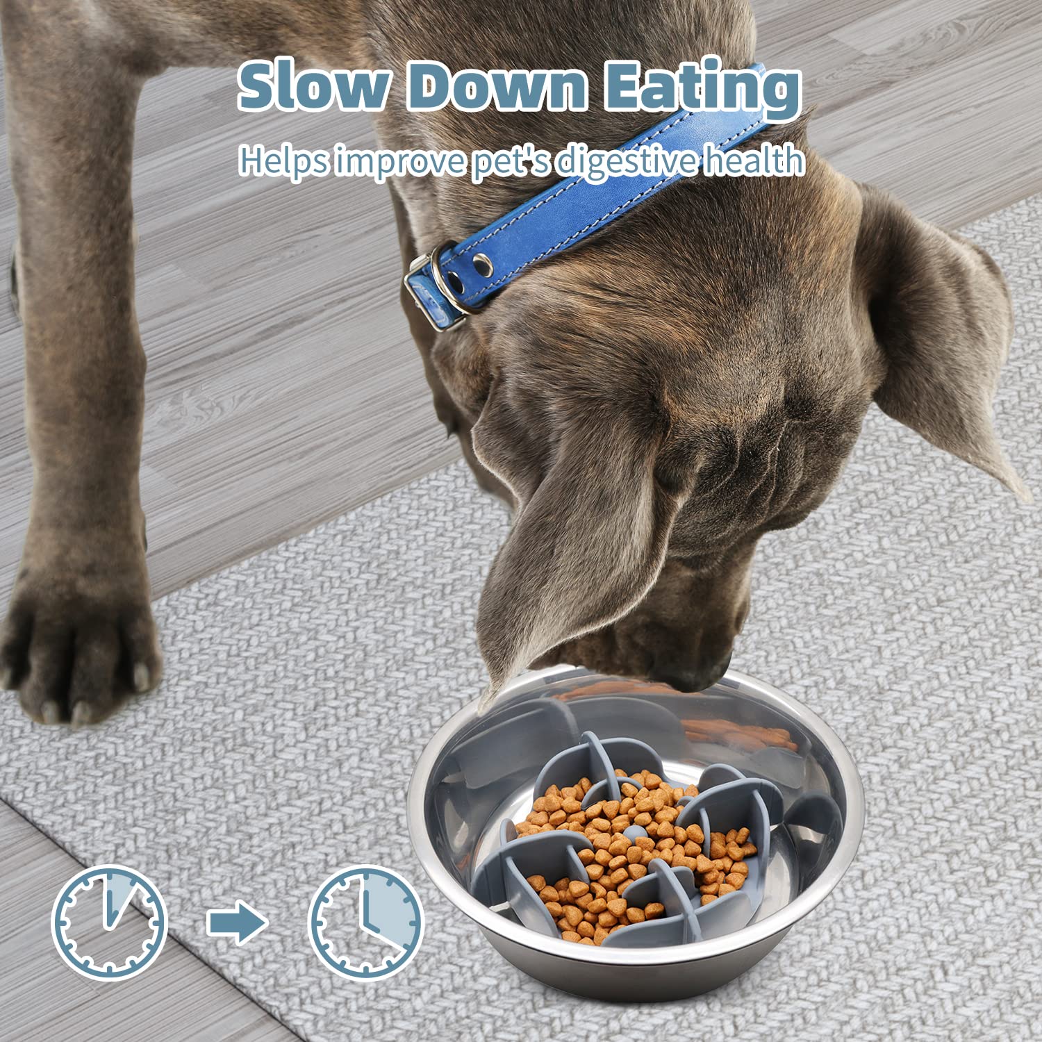 Jaoul Slow Feeder Dog Bowls X-Large 7 Inch Cuttable Insert With 32 Octopus Suction Cups For Medium Breed Dog Bowls (X-Large, Gre