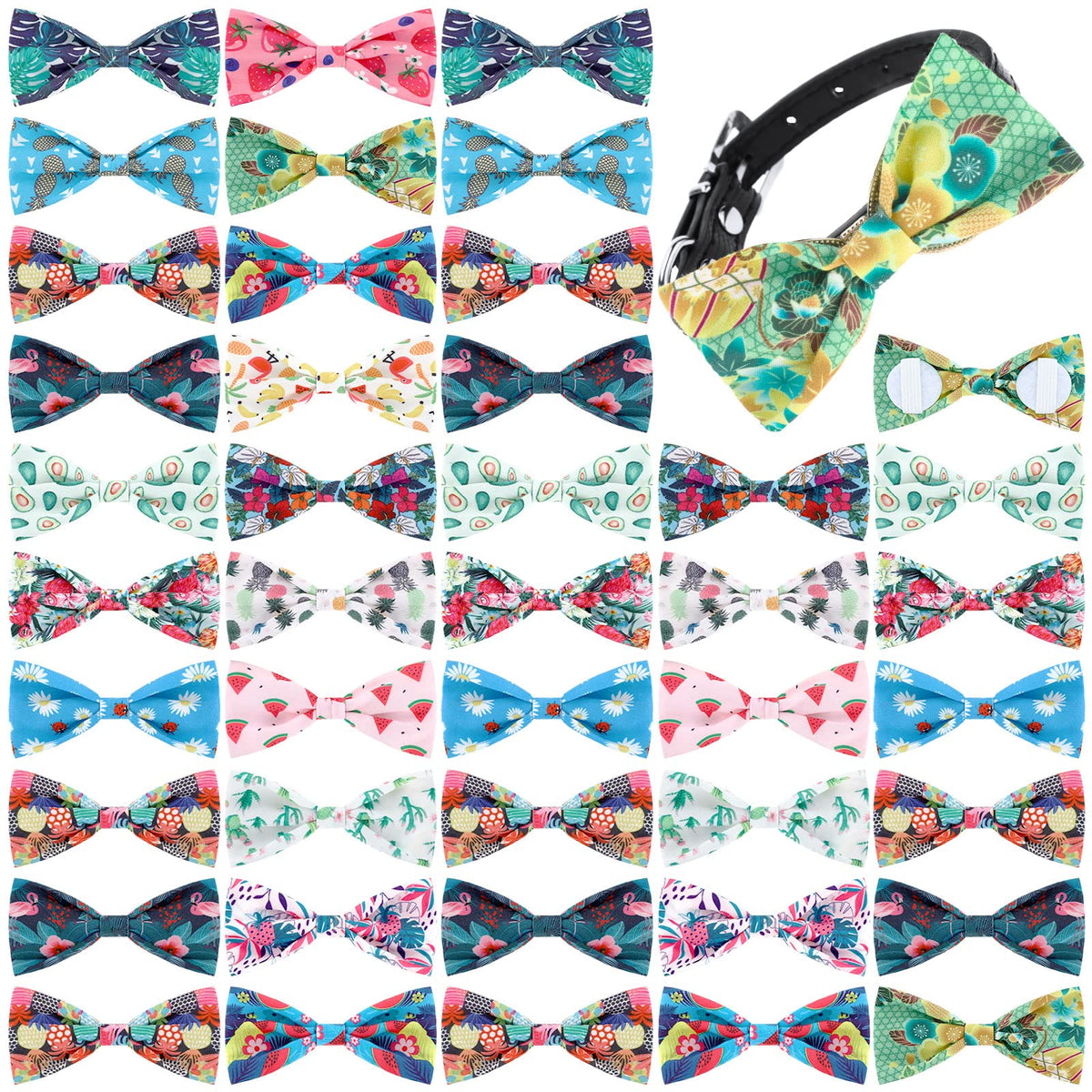 16 Pcs Dog Bow Ties Slide Dog Collar Bows Summer Hawaiian Styles Dog Collar Attachment Bows With Rubber Bands Dog Bow Ties For Large Dogs Spring Summer Grooming Independence Day (Fresh Style)