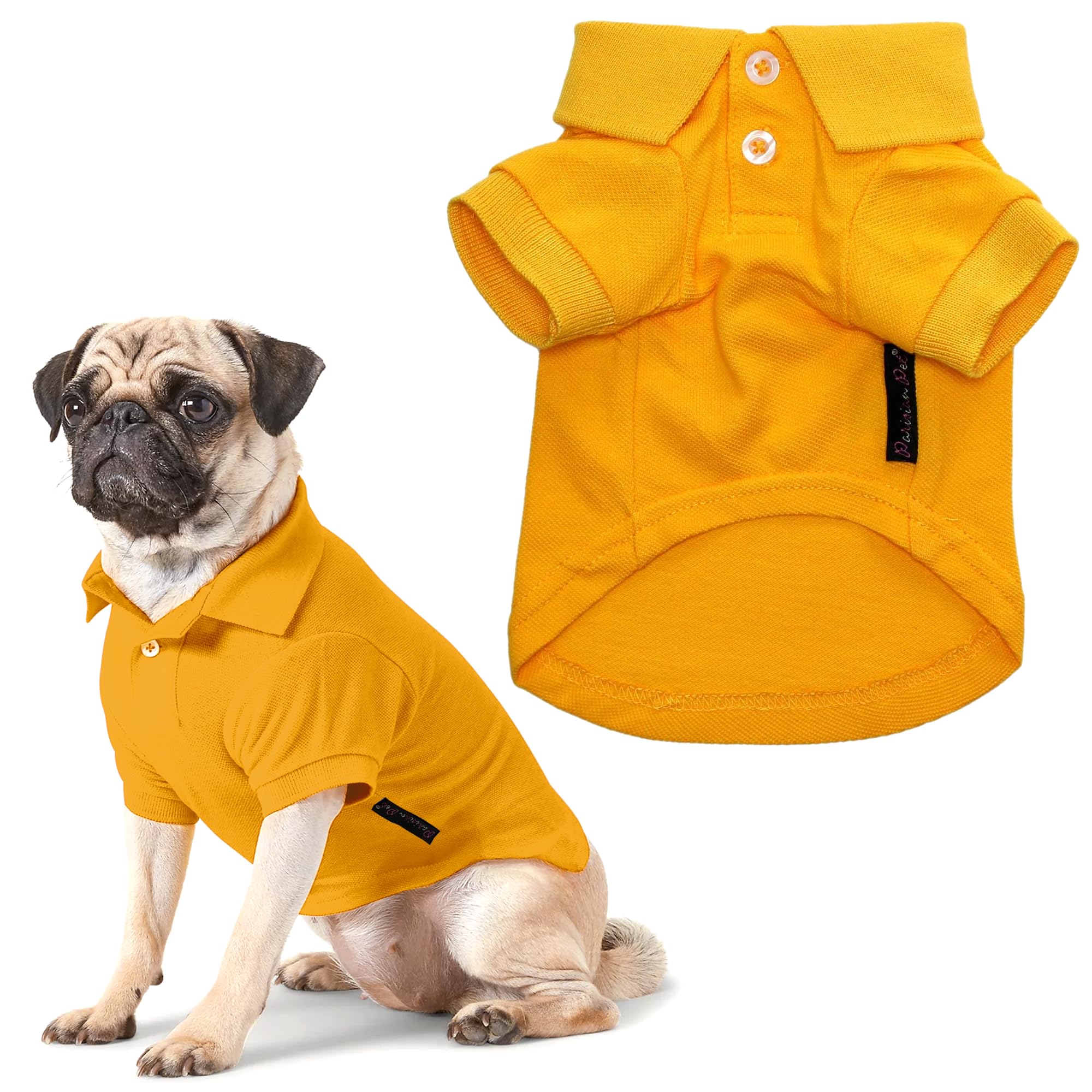 Parisian Pet Dog Polo Shirts - Breathable Cotton Shirt - Solid Yellow, Summer Pullover - Button Up Collar Polo For Large Dogs 3X