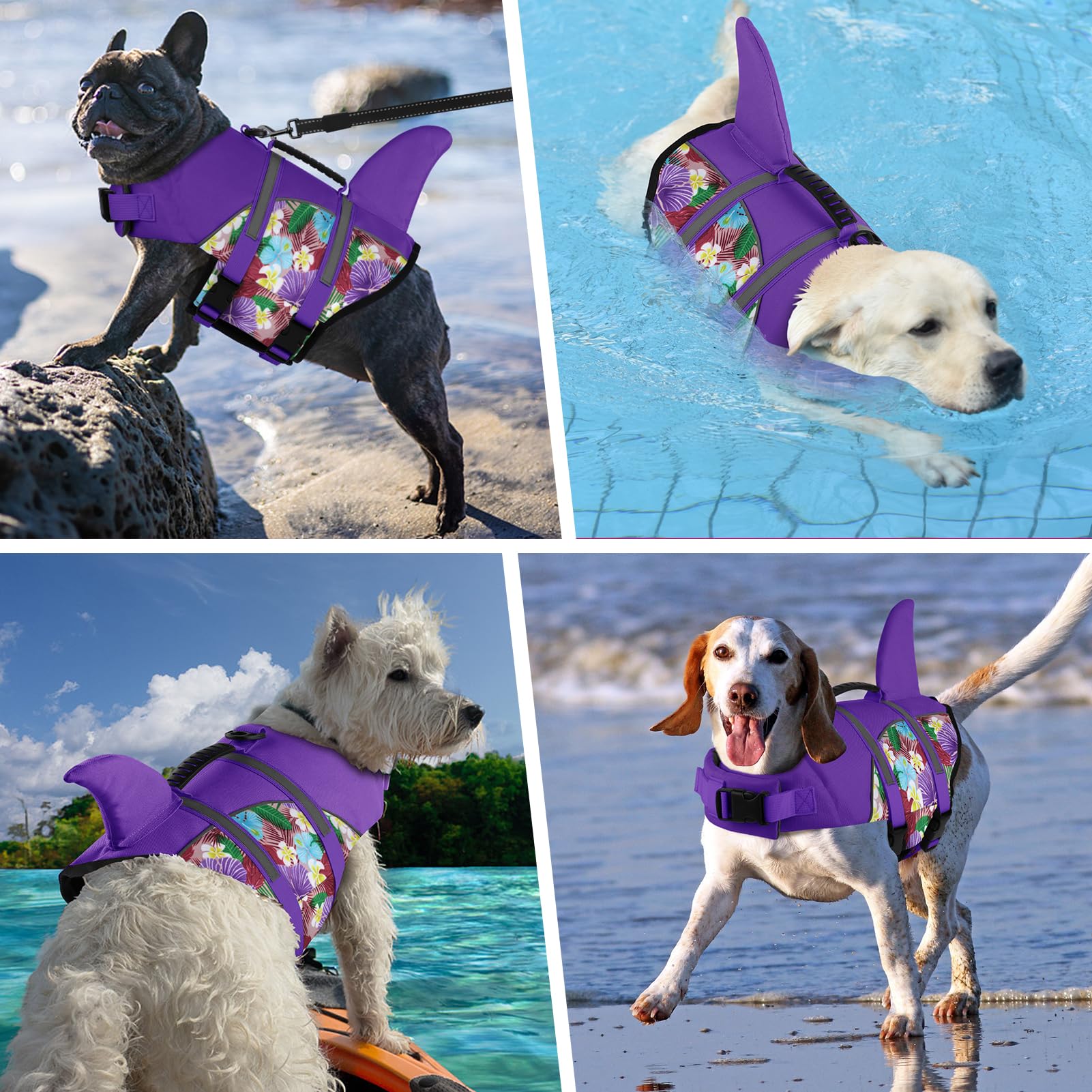 Doglay Dog Life Jacket Shark - Ripstop Vest For Swimming Boating With High Buoyancy And Rescue Handle, Adjustable Pet Flotation
