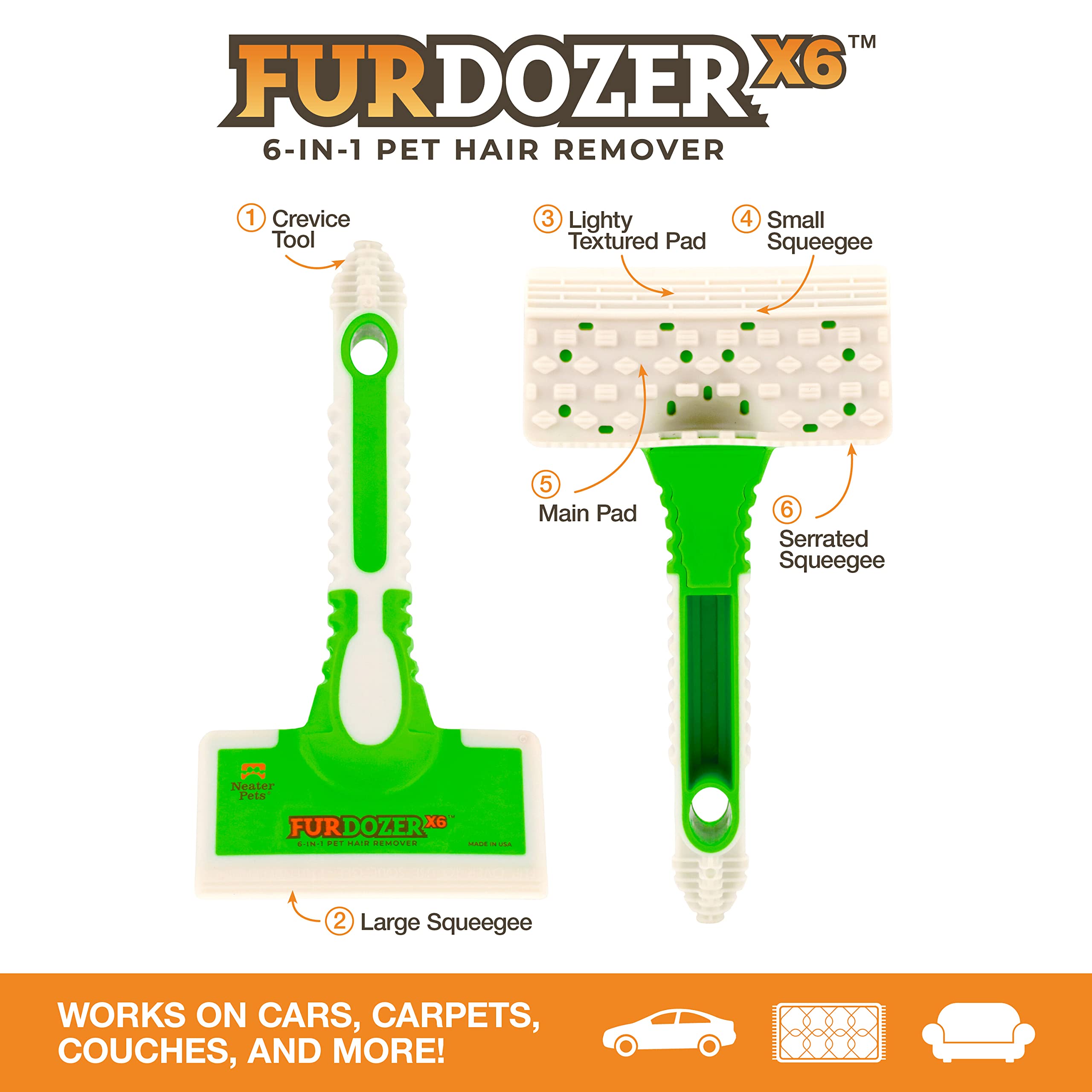 Furdozer X6 & X3 Pet Hair Remover & Auto Detailing Tool Bundle - Cat & Dog Hair Remover For Carpets, Car Interiors, Couches, Bed
