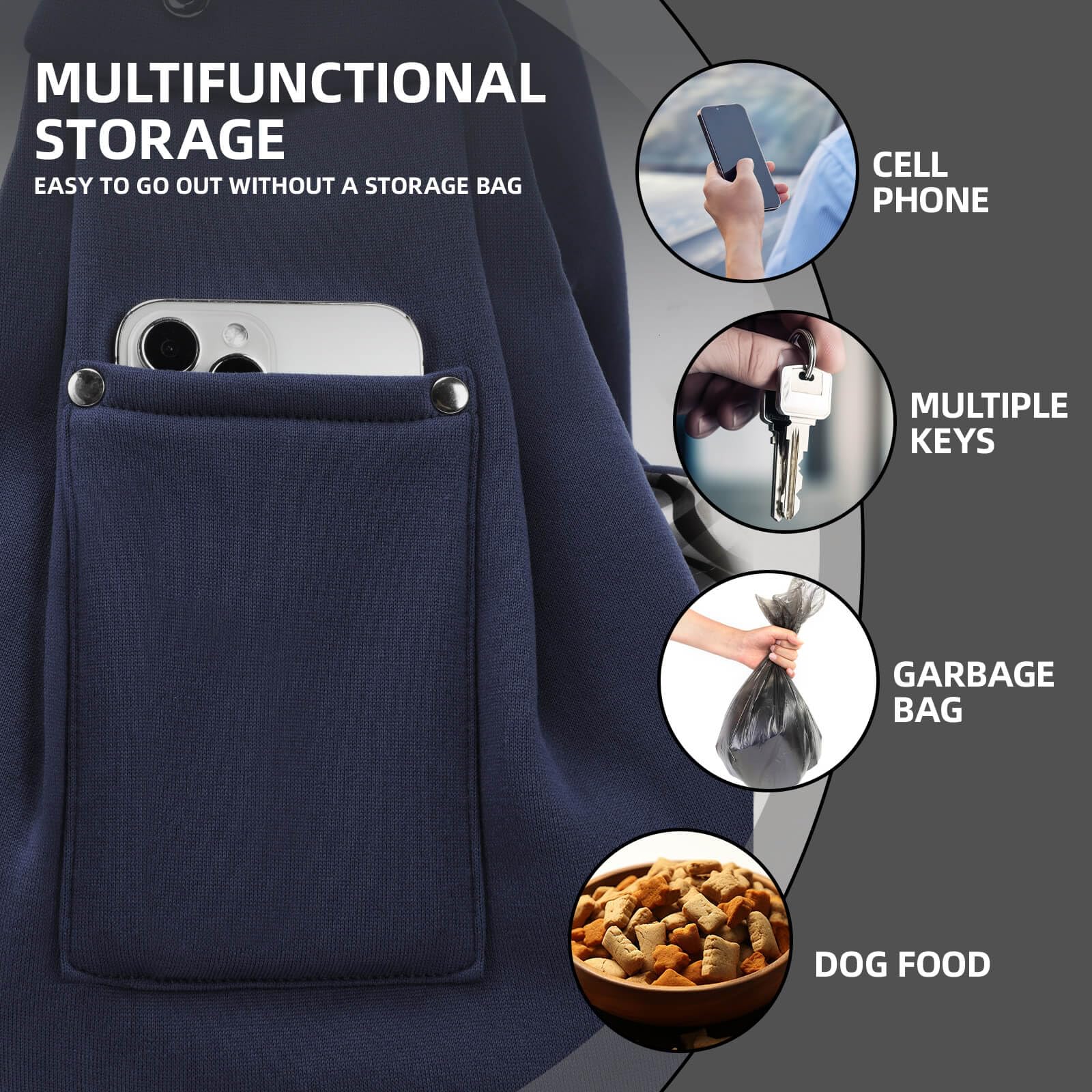 Dog Carrier Sling - Reversible Puppy Carrier Purse With Storage Pocket, Hand-Free Dog Sling Carrier For Carry Small Dogs And Cats, Travel Safety Harness, Dog And Cat Harness (Dark Blue)