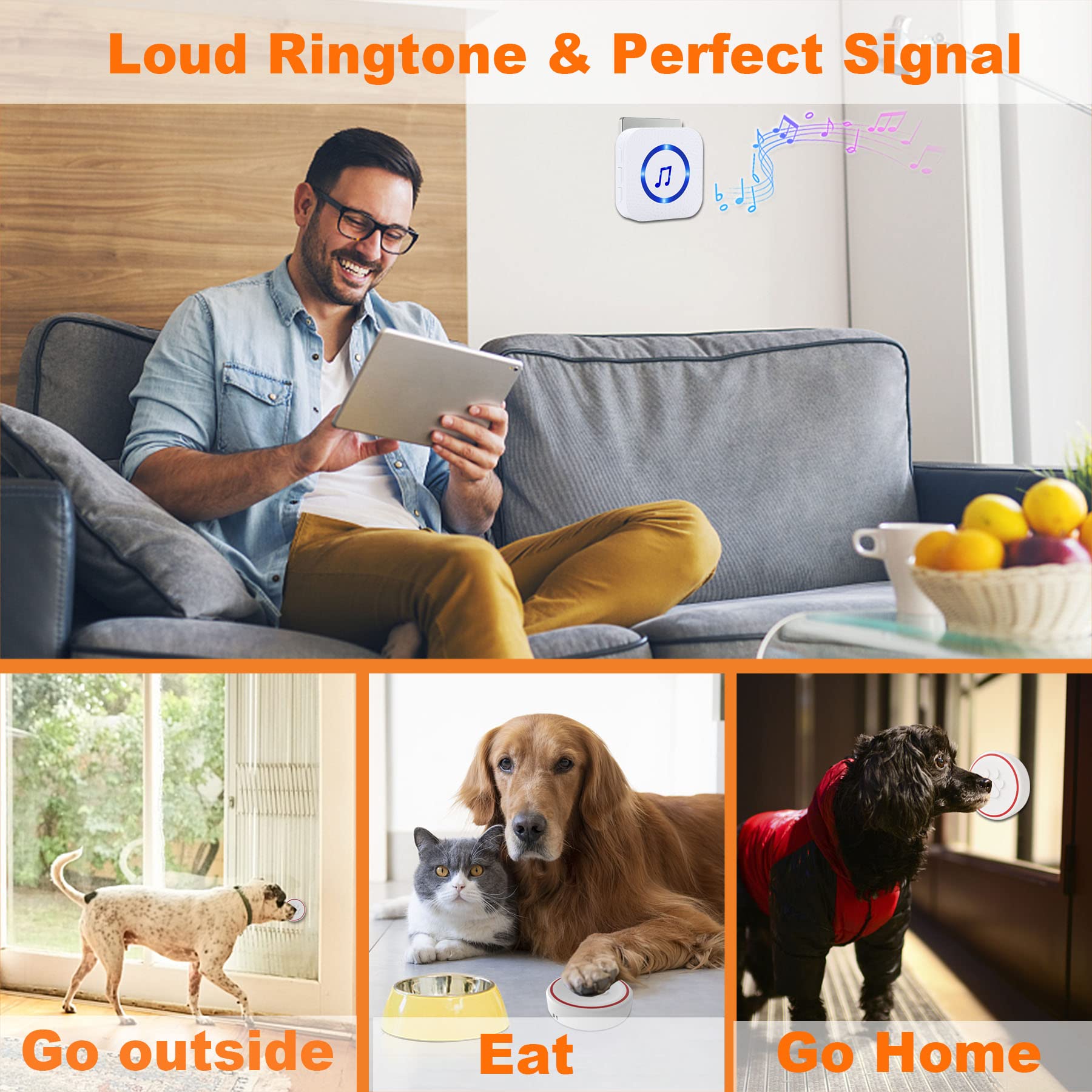 Chunhee Dog Doorbell For Potty Training Wireless Training Door Bells For Dog Cat Puppy, 3 Waterproof Touch Buttons, Dog Doorbells For More Puppies(1 Receiver & 3 Transmitter)