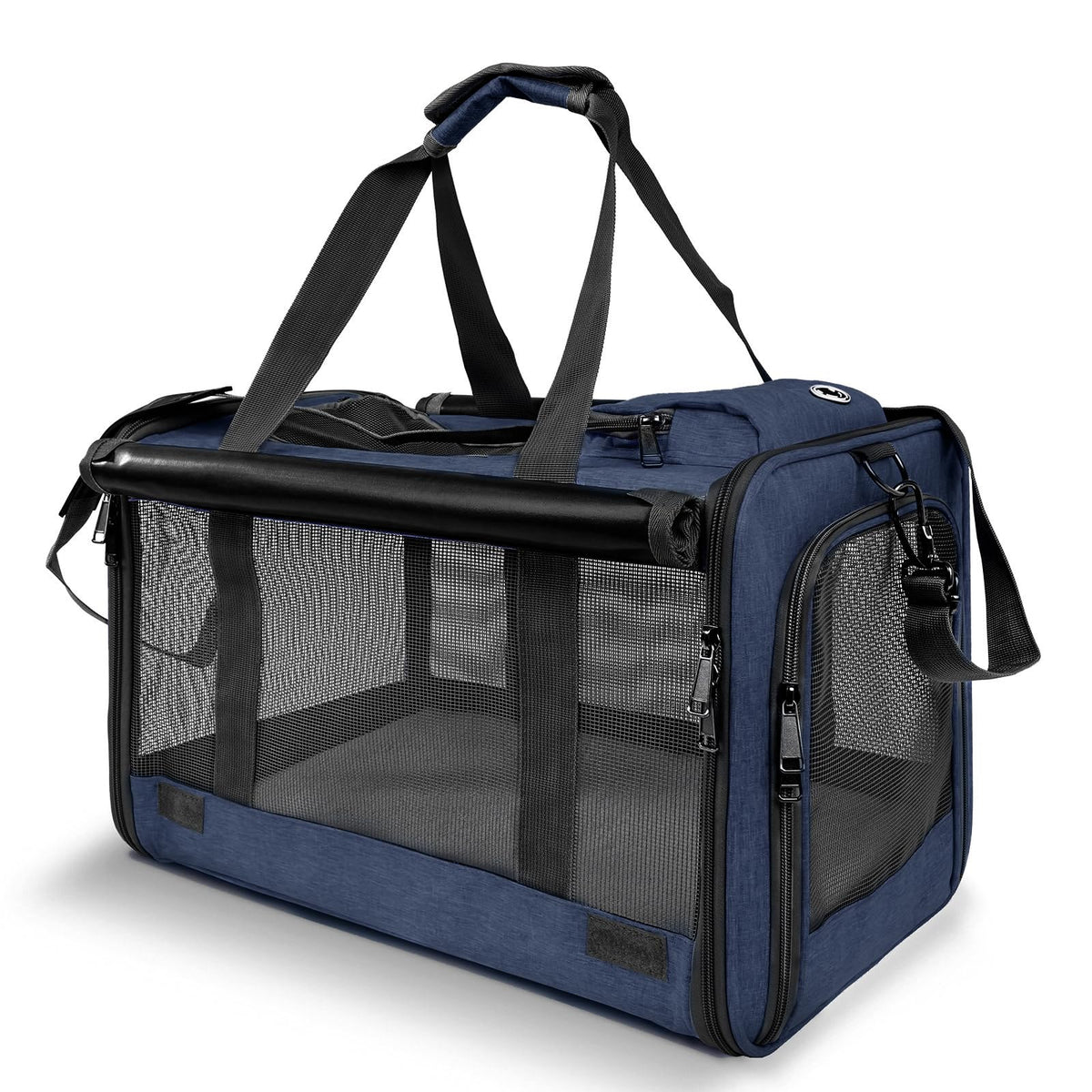 Gapzer Medium Cat Carrier For Large Cat 15 Lbs+ Soft Pet Carrier Small Puppy/Ventilated 2 Kittens Car Travel Bag Case/Comfy Big Cat 25 Pounds/Soft-Sided Mesh Cat Products Dark Blue