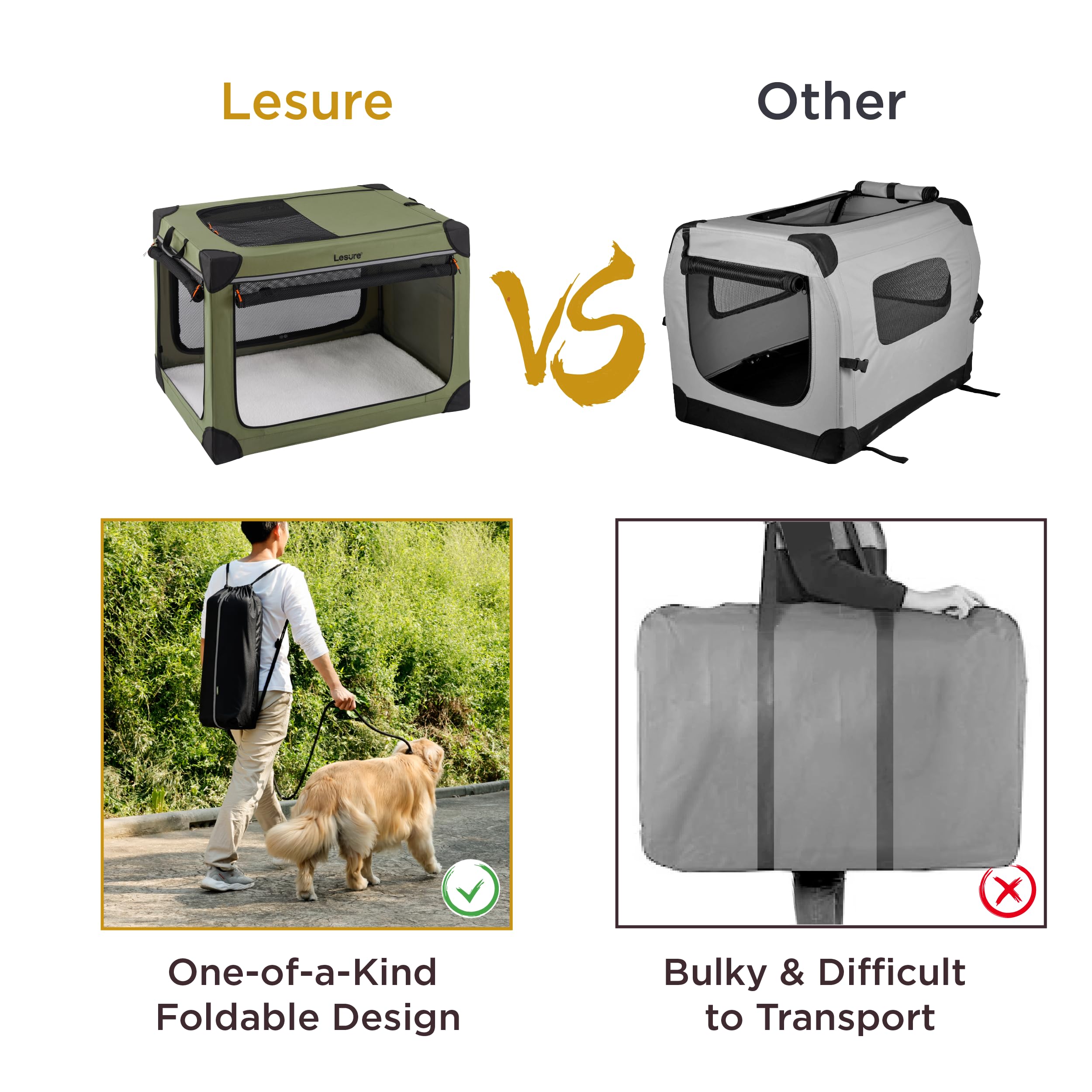 Lesure Soft Collapsible Dog Crate - 36 Inch Portable Travel Crate For Large Dogs Indoor & Outdoor, 4-Door Foldable Pet Kennel Wi