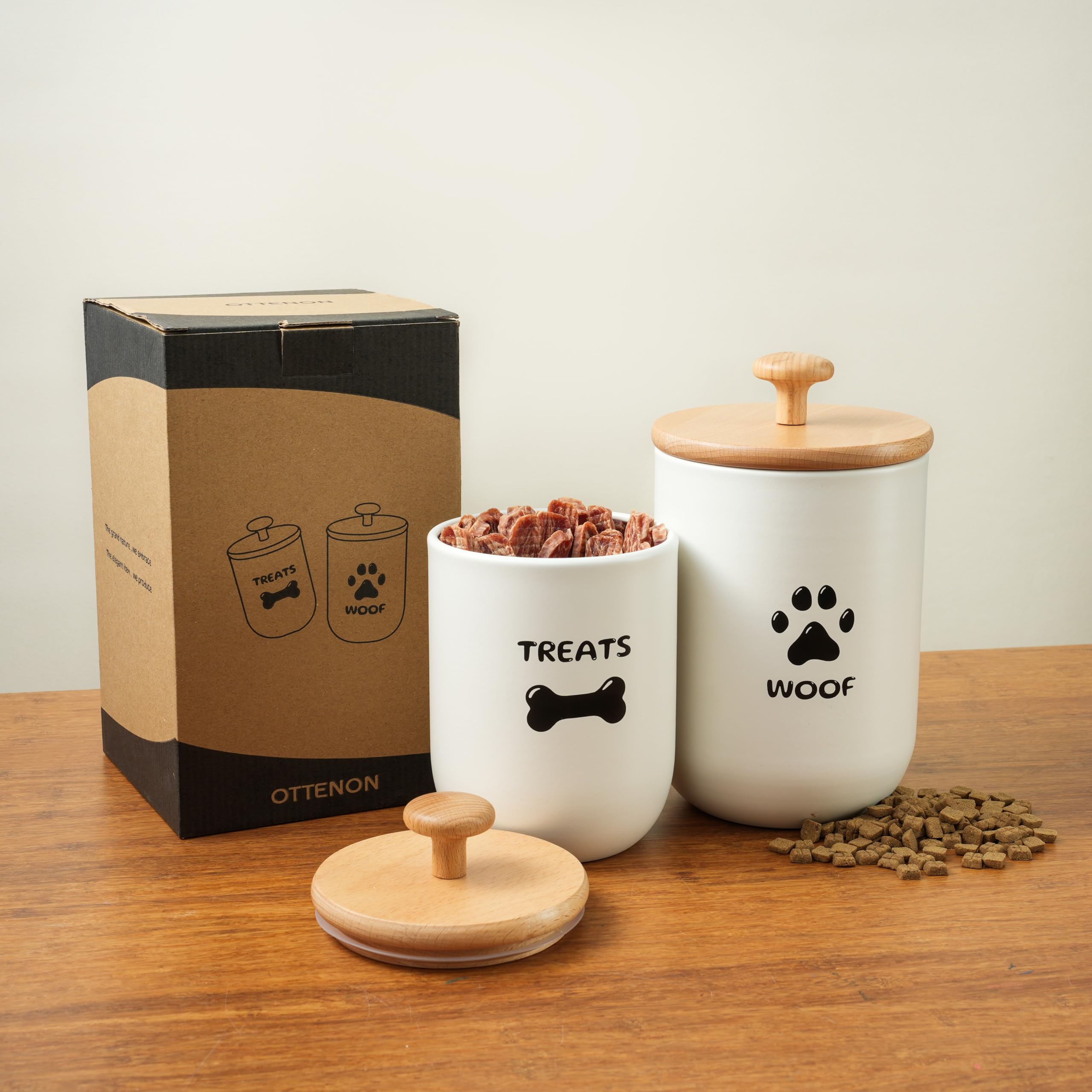 OTTENON Dog Treat Container Set of 2, Dog treat jar with Airtight Lid, Small dog food container, Dog Cookie Jar for kitchen Coun