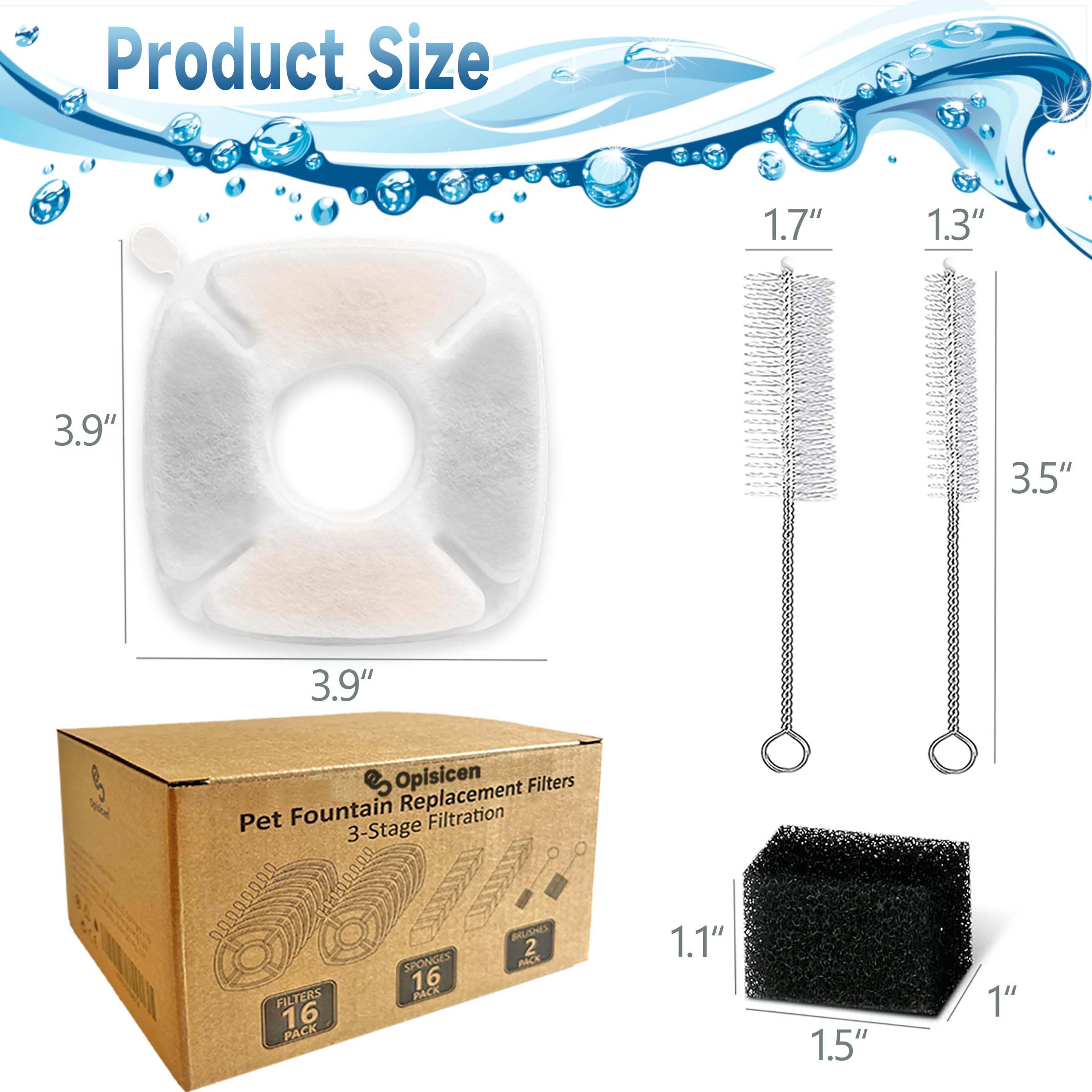 OPISICEN 18 Pcs Cat Fountain Filters Replacement for VEKEN 95oz/2.8L, 67oz/2L, 135oz/4L - White,