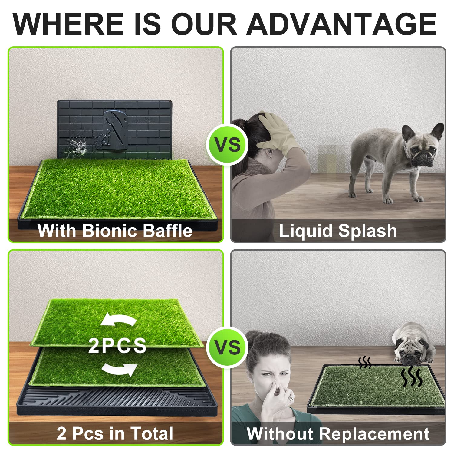 Hompet Dog Potty For Indoor Or Porch, 2 Pcs Artificial Grass Training Pads With Pee Baffle, Reusable , Alternative To Puppy Pads, Portable Dog Litter Box For Small/Medium Dogs