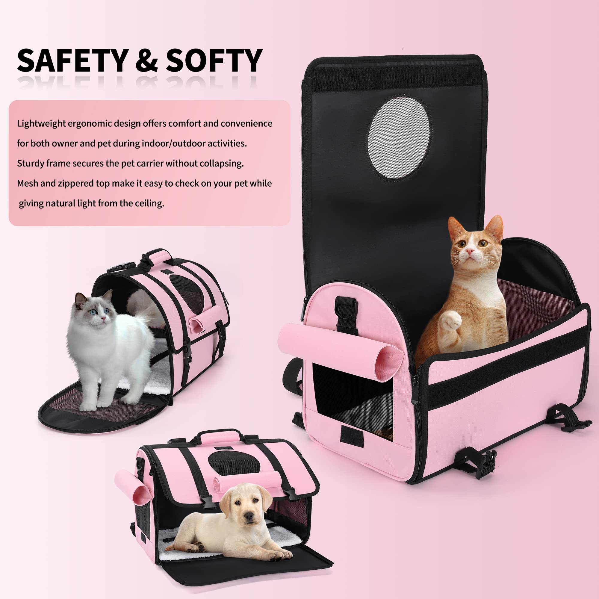Mile High Life | Outdoor Travel Pet Carrier | Hiking Outdoor Dog Carrier Backpack | Collapsible Dog Carrier For Small Medium Dogs | Cat Crates W Breathable Mesh With Soft-Sided (Pink)