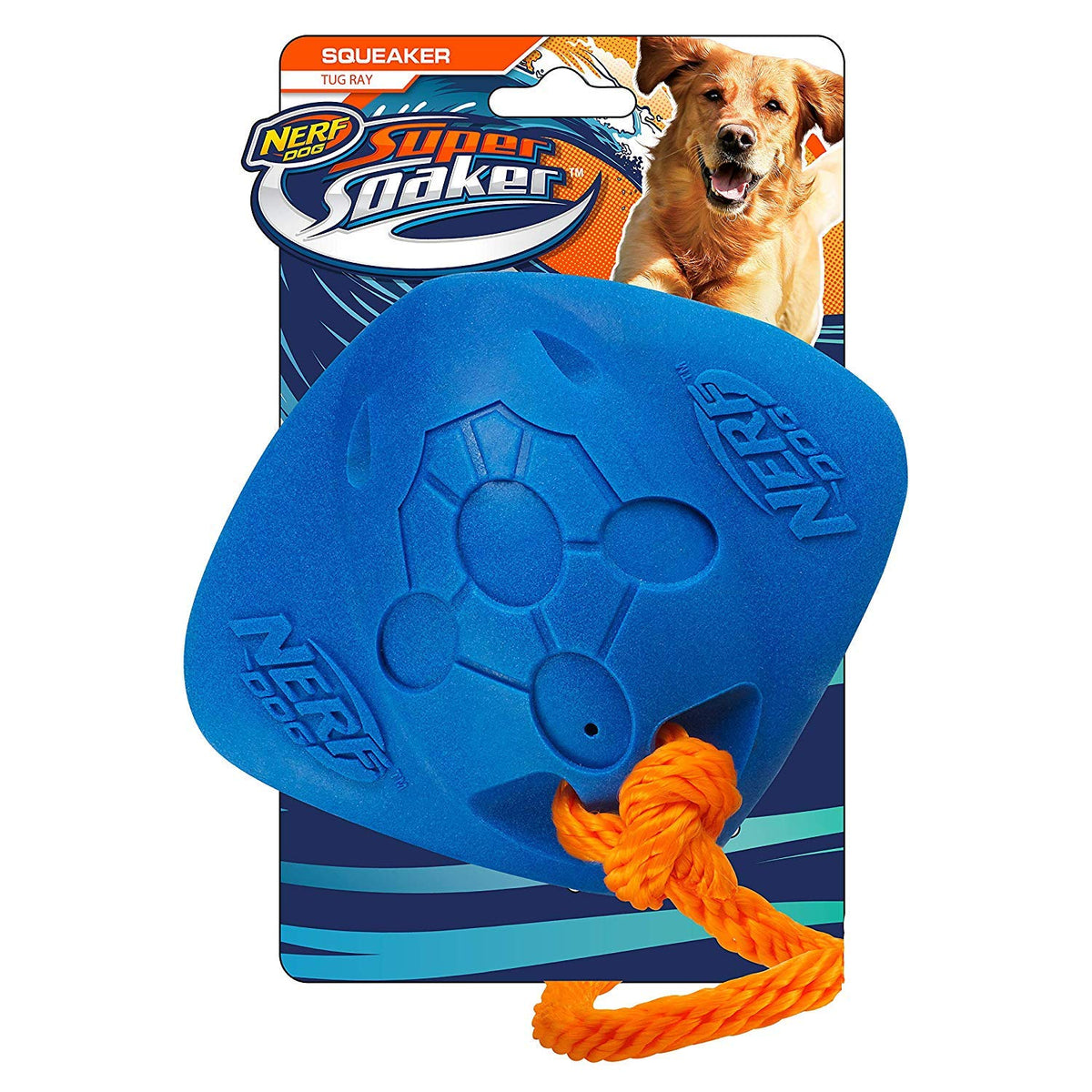 Nerf Dog Tug Ray Dog Toy With Interactive Squeaker, Lightweight, Durable And Water Resistant, 14 Inches, For Medium/Large Breeds, Single Unit, Blue