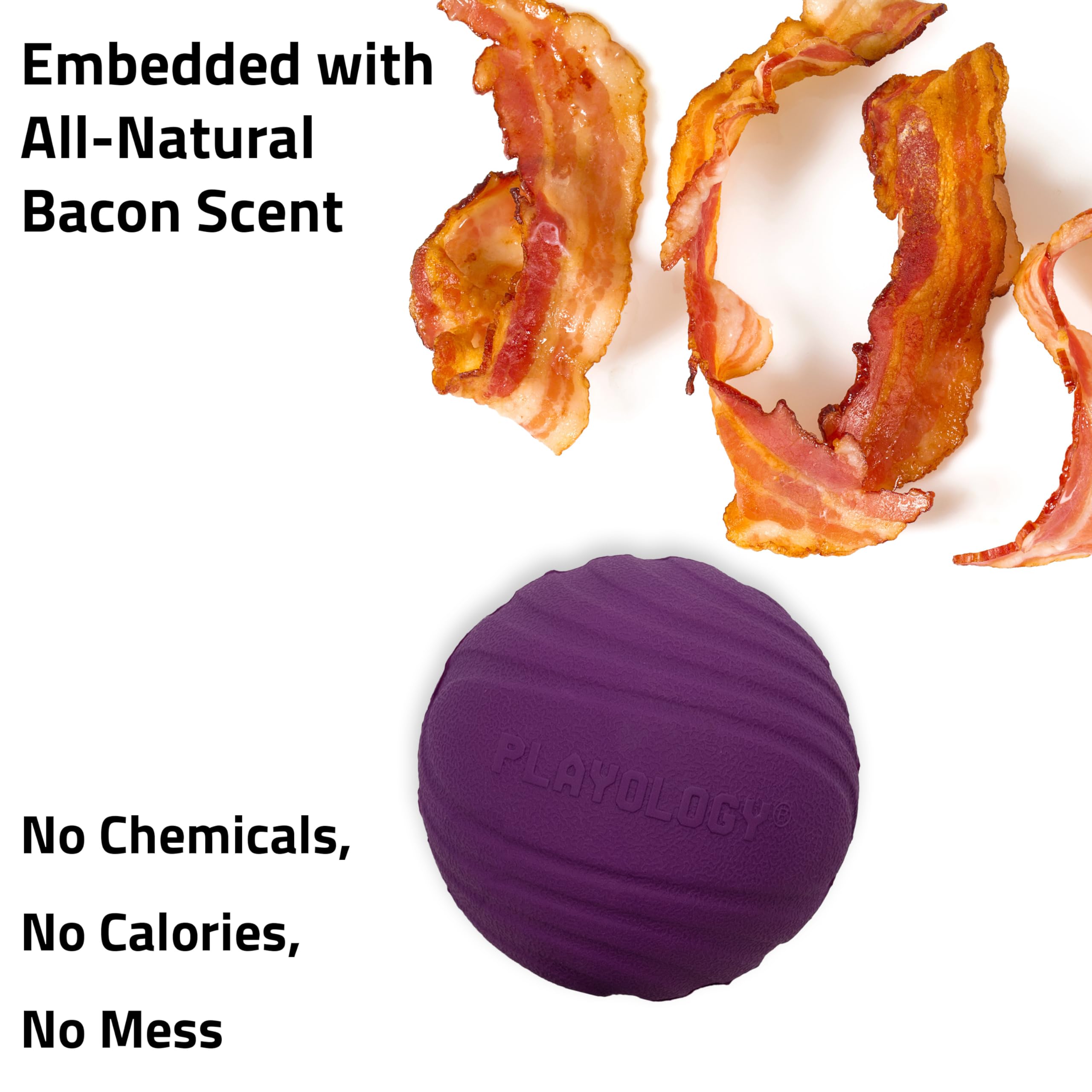 Playology Dual Layer Ball For Dogs | Engaging All Natural Bacon Scented Purple Toy | Jumbo Sized Chew Ball For Large To X-Large