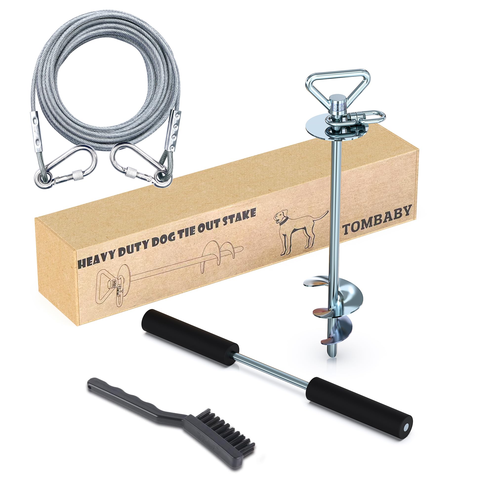 Tombaby Dog Tie Out Cable And Stake,With 30Ft Heavy Duty Cable,Dog Stake Allows Dogs Up To 150 Lbs, Dog Stakes For Outside Beach