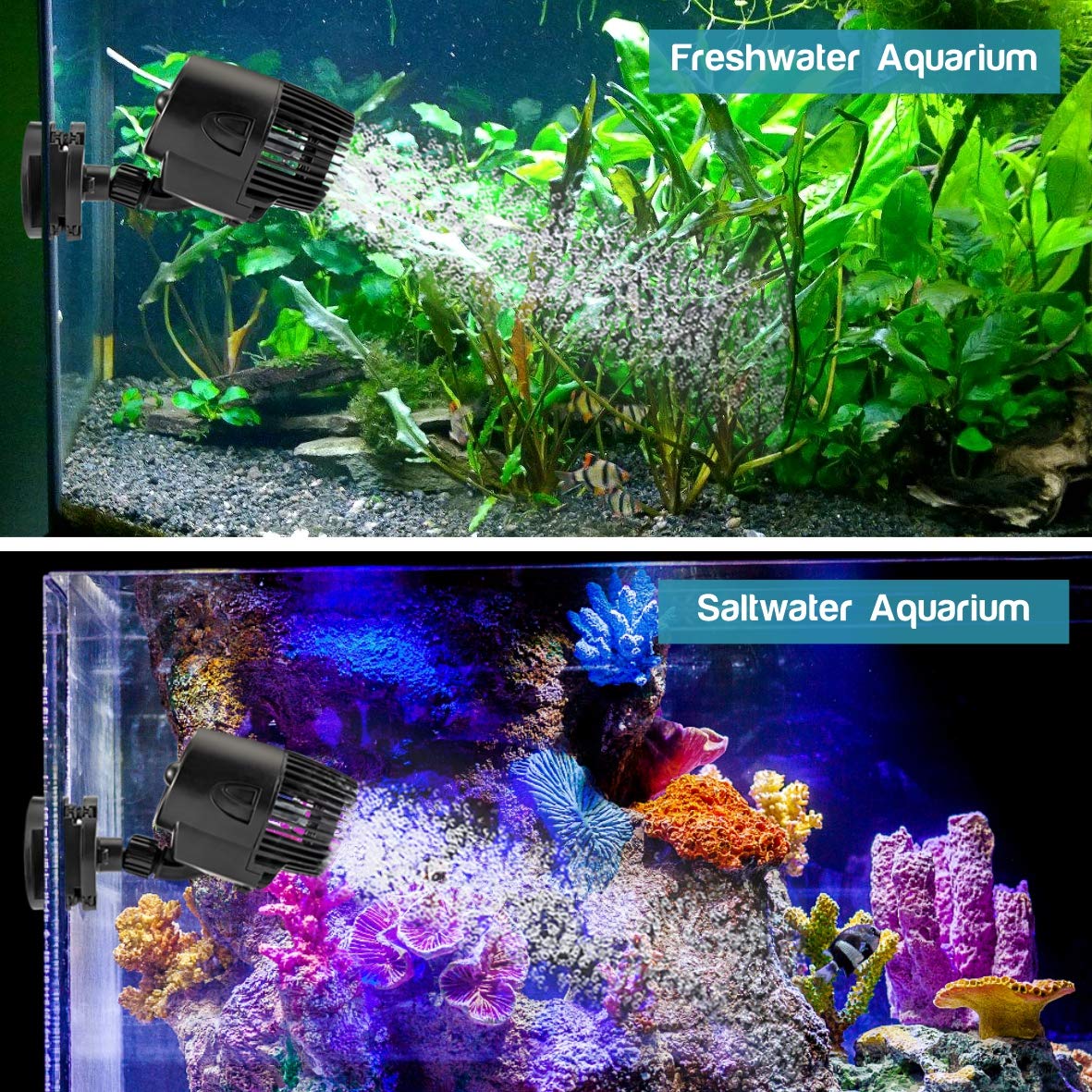 AQQA Wave Maker Pump 2100GPH Submersible Powerhead for Aquariums, 15W, Black, Model AQQA002-PUMP WATER