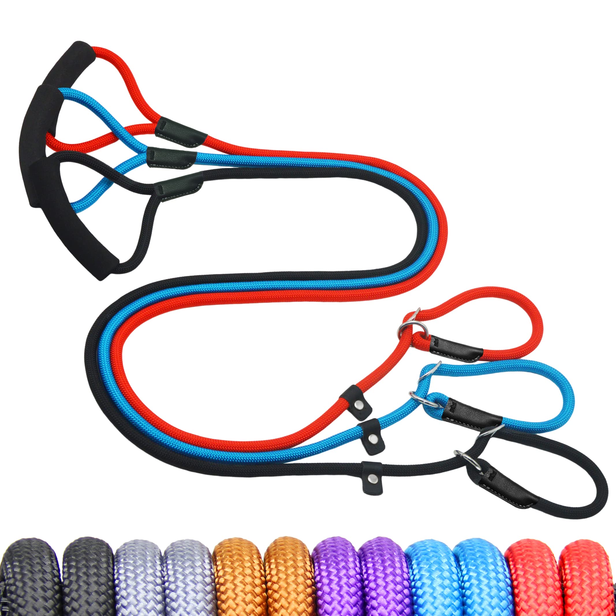 Nordkawa 3Pcs Slip Lead Dog Leash, 6 Ft Dog Leash Adjustable Dog Training Leash, Strong Nylon Rope Leash With Padded Handle, Dog