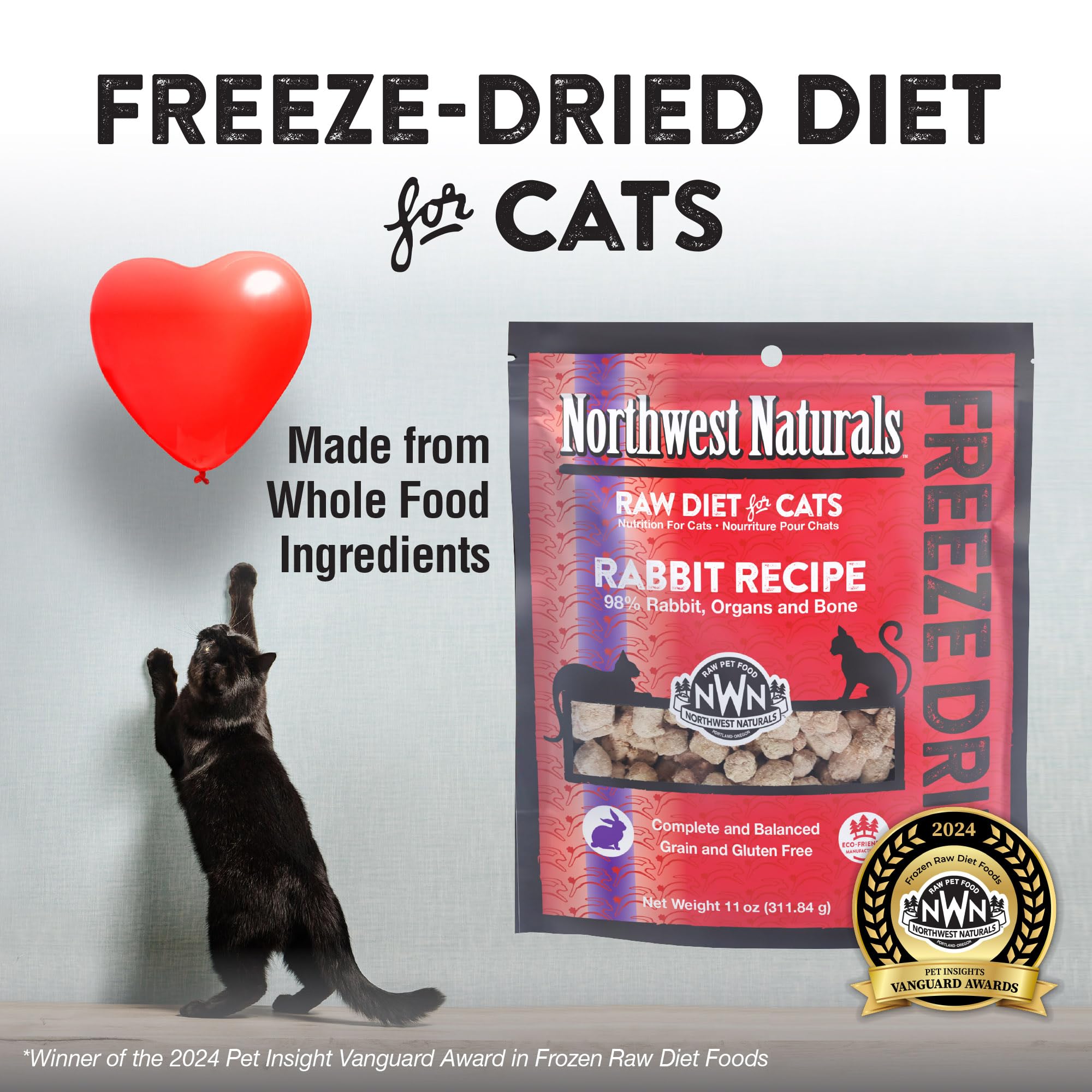 Northwest Naturals Freeze-Dried Rabbit Cat Food - Bite-Sized Nibbles - Healthy, Limited, Human Grade Ingredients, All Natural -