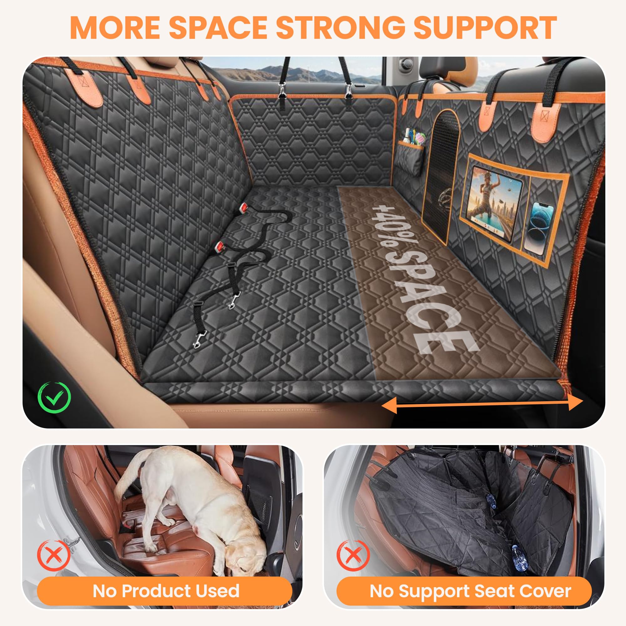 Homcolorful Dog Car Seat Cover, Holds 330Lbs, Waterproof & Scratch-Proof Backseat Extender For Dogs, Non-Slip Pet Seat Cover Wit