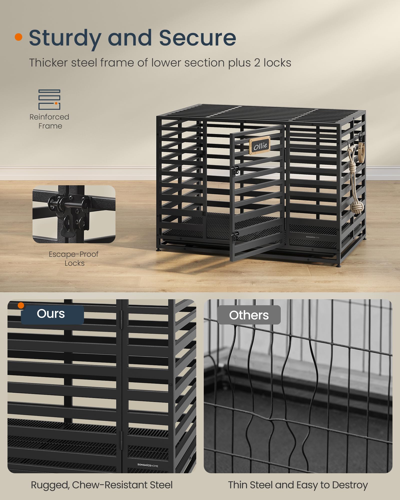 Songmics Home Heavy-Duty Dog Crate, Xl Dog Cage For Large Dogs, Indoor Expandable Dog Kennel, Removable Tray And Door, Lockable