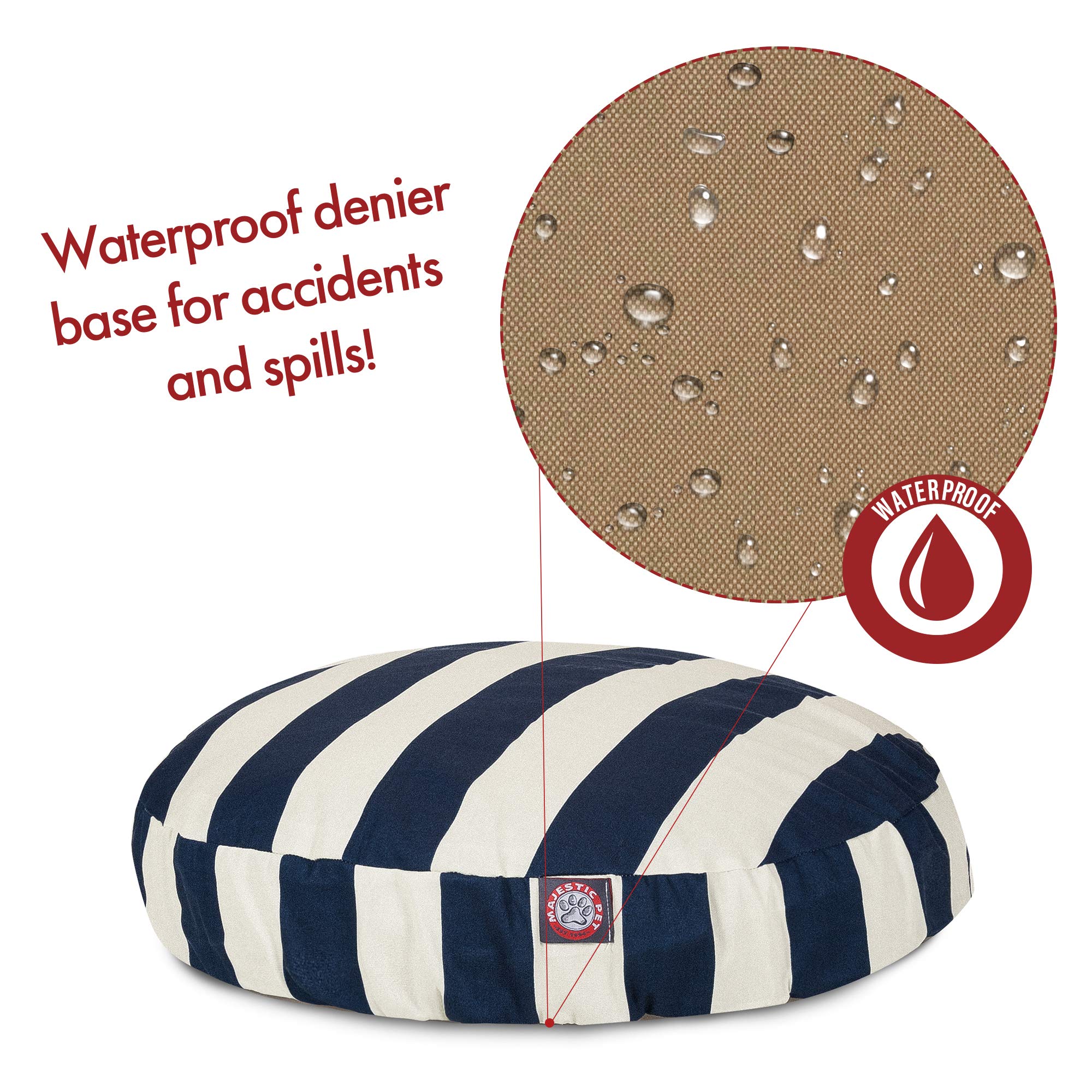 Navy Blue Vertical Stripe Small Round Indoor Outdoor Pet Dog Bed With Removable Washable Cover By Majestic Pet Products
