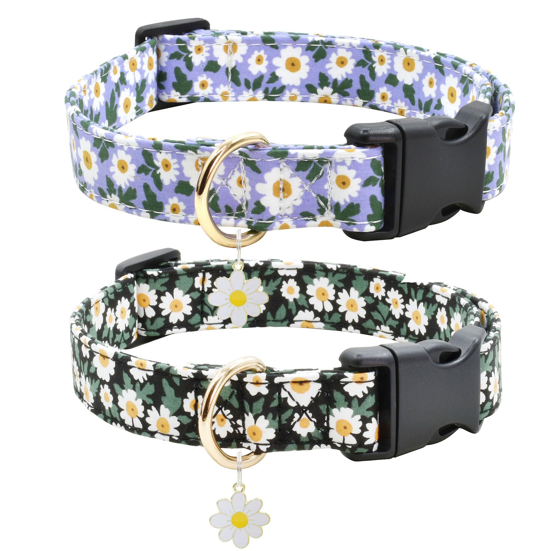 2 Pcs Cotton Dog Collar Soft Cute Flower -3 Sizes Soft Nylon Puppy Collar Adjustable For Girl Female Small Medium Large Dogs(01-
