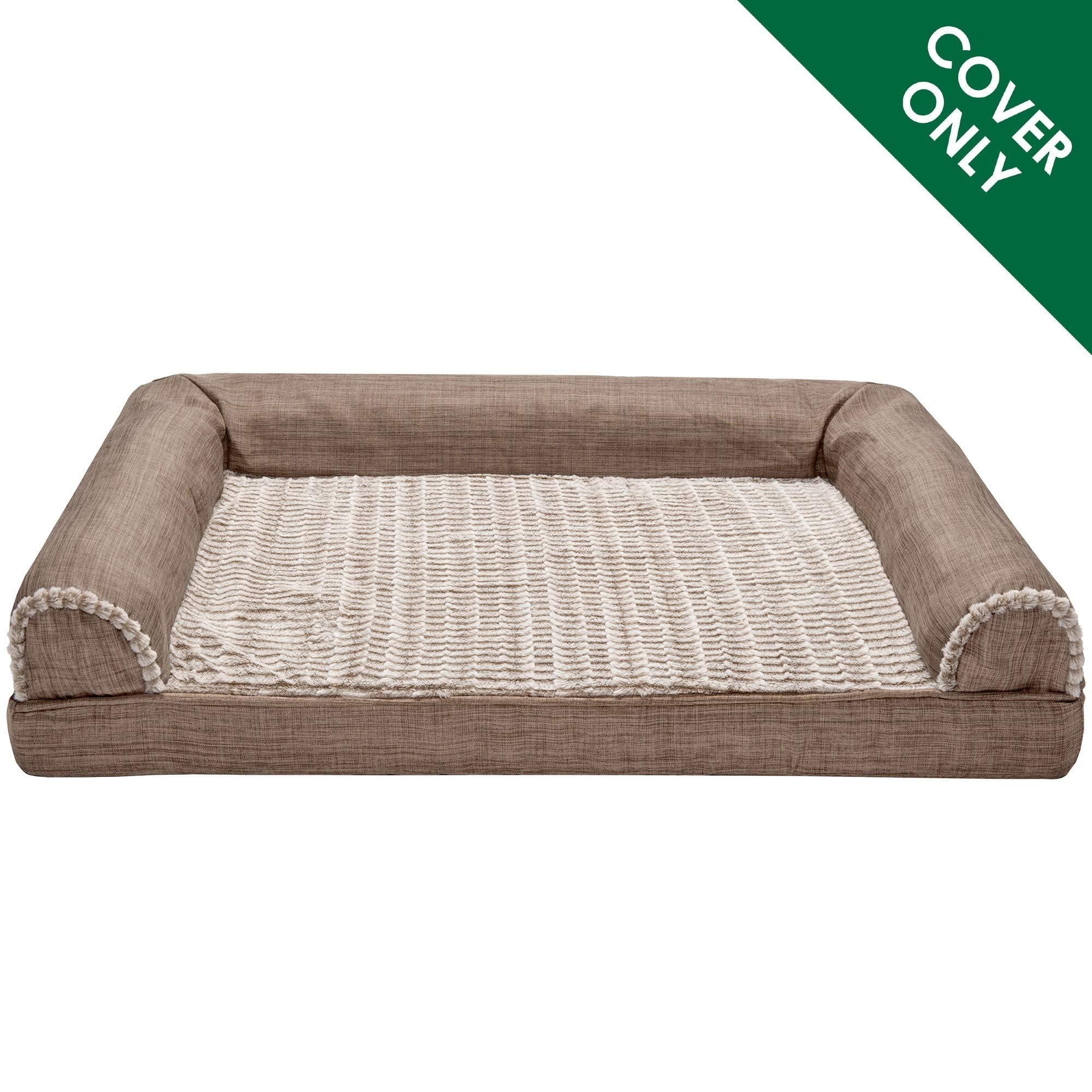 Furhaven Replacement Dog Bed Cover Luxe Faux Fur & Performance Linen Sofa-Style, Machine Washable - Woodsmoke, Jumbo Plus (XX-La