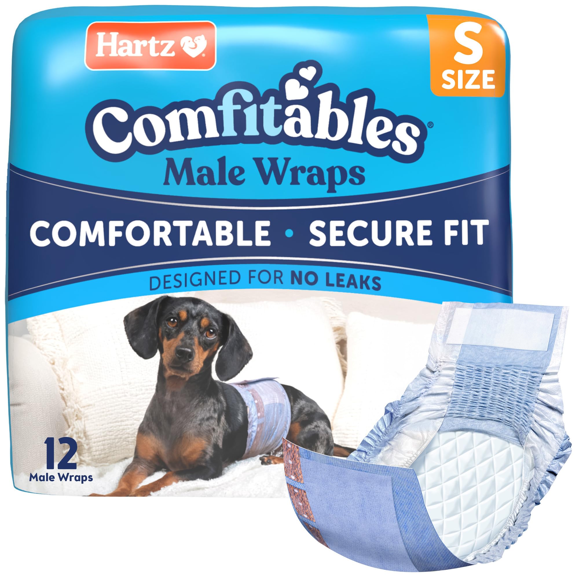 Hartz Comfitables Disposable Male Dog Wraps with Stretchy Waistband, Small 12 Count