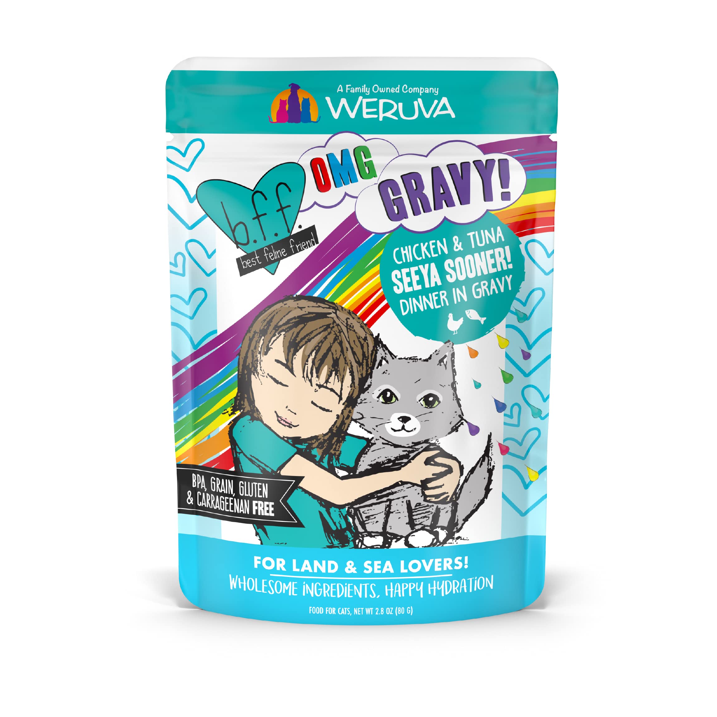 Weruva B.F.F. OMG - Best Feline Friend Oh My Gravy!, Seeya Sooner! with Chicken & Tuna in Gravy Cat Food, 2.8oz Pouch (Pack of 1