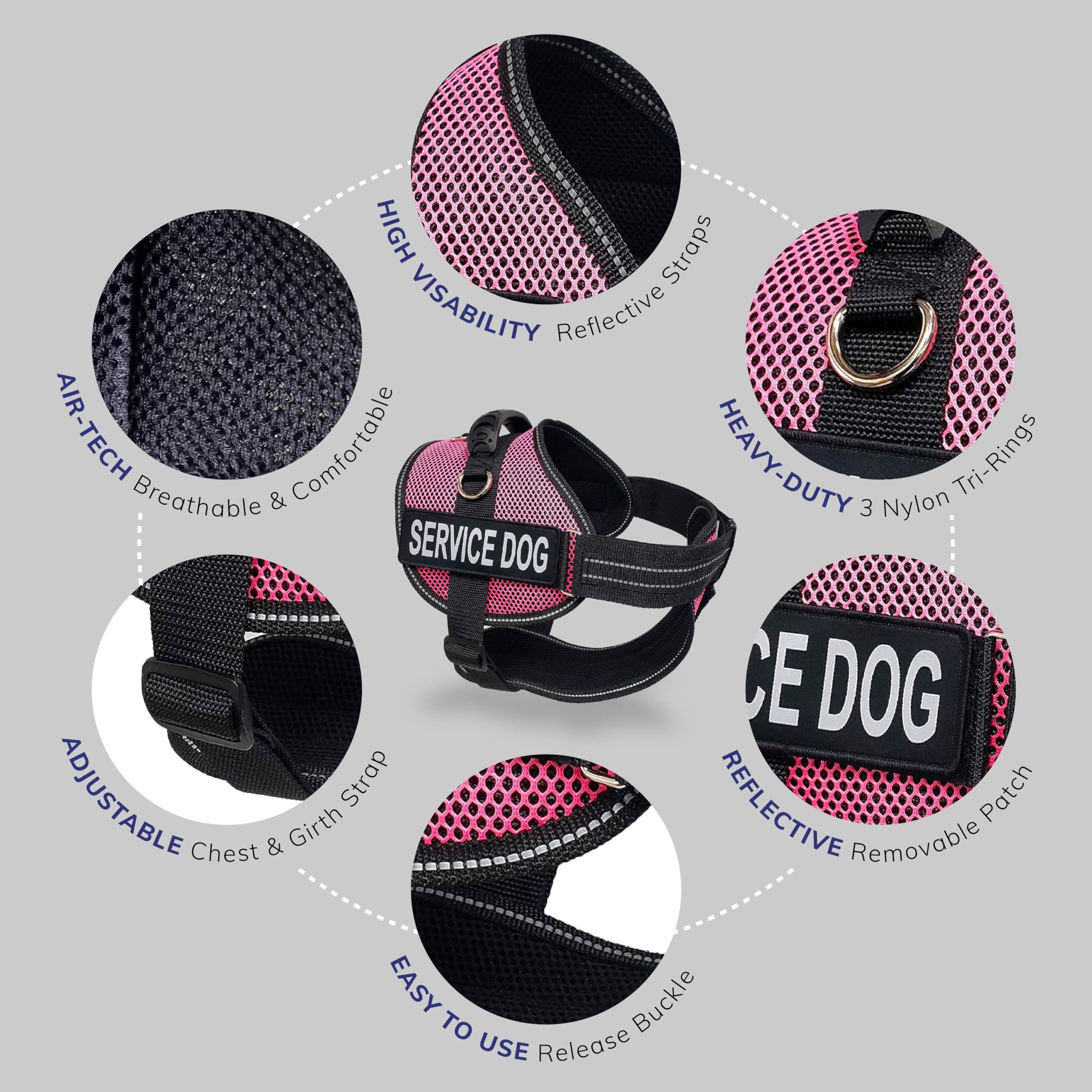 Activedogs Full Service Dog Kit - Xl Pink - Service Dog Vest Harness With Handle, Service Dog Id, Id Holder, Ada Service Dog Cards, Medical Alert Keychain, Service Dog Leash & Service Dog Patches