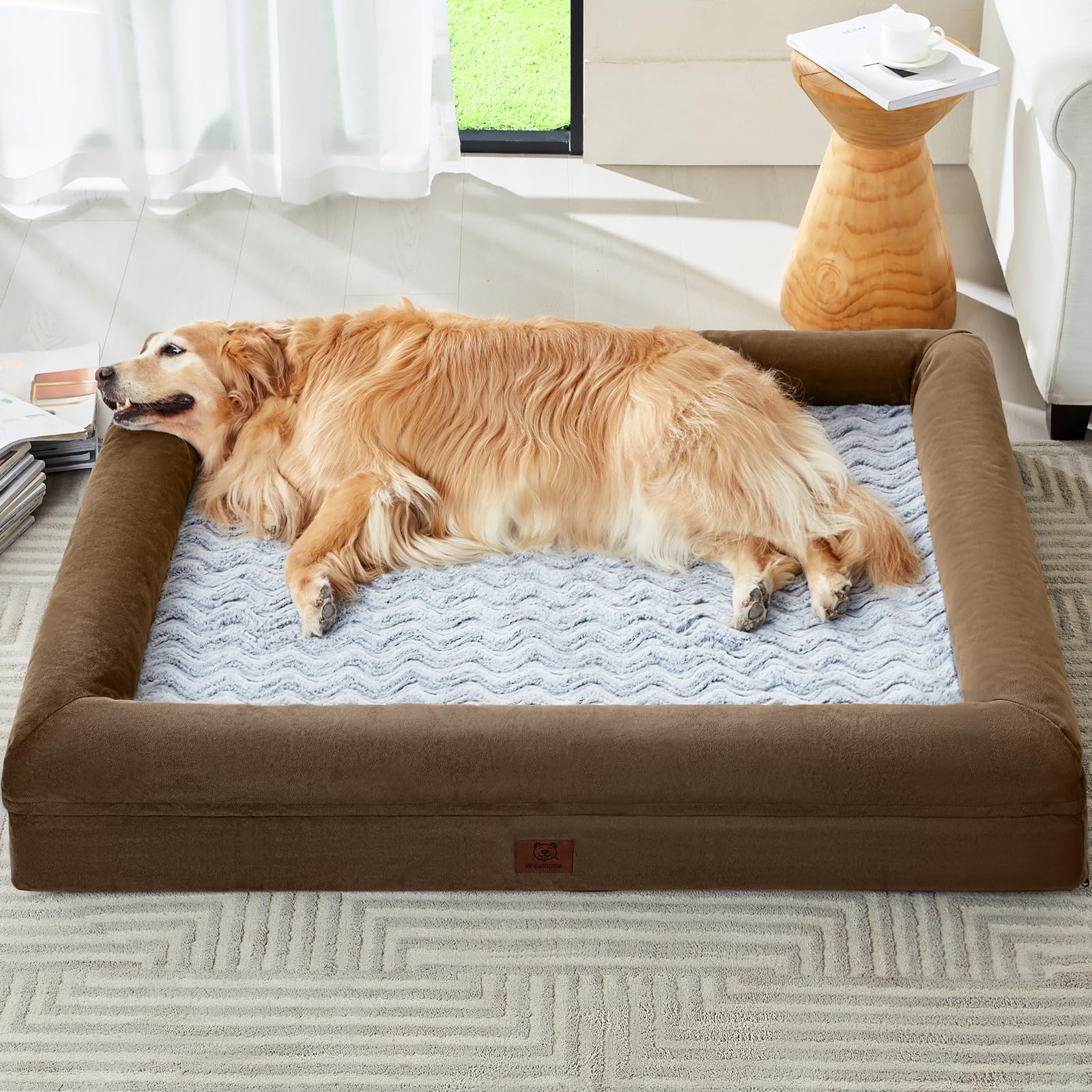 WNPETHOME Giant Dog Bed, Washable Dog Couch with Removable Waterproof Cover, Orthopedic Large Pet Sofa Bed with Bolster Sides fo