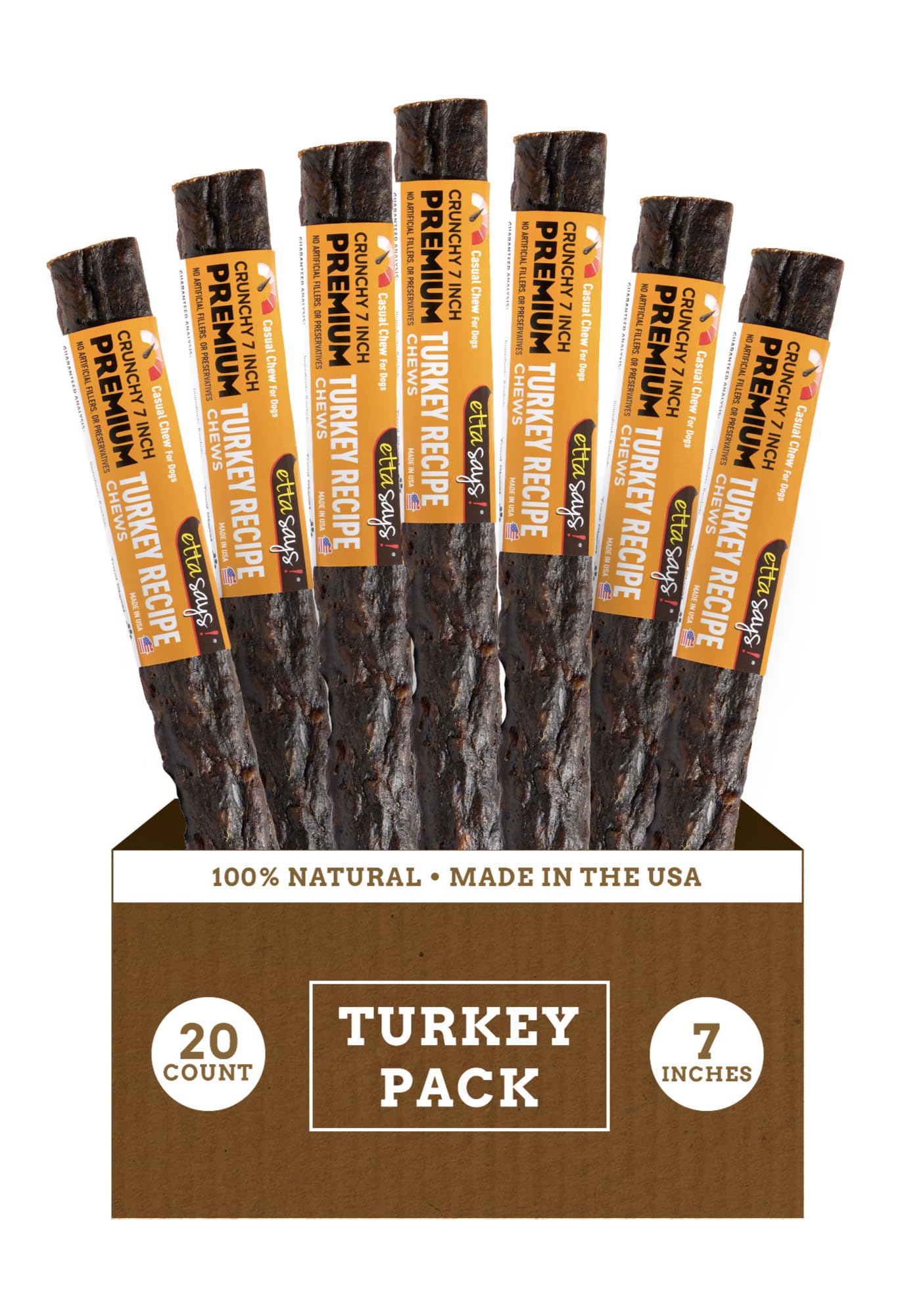 etta says! Premium Crunchy 7 Turkey Chews - Grain-Free Dog Treats, Good for Teeth, Easy to Digest - Made in The USA (20 Count Pa