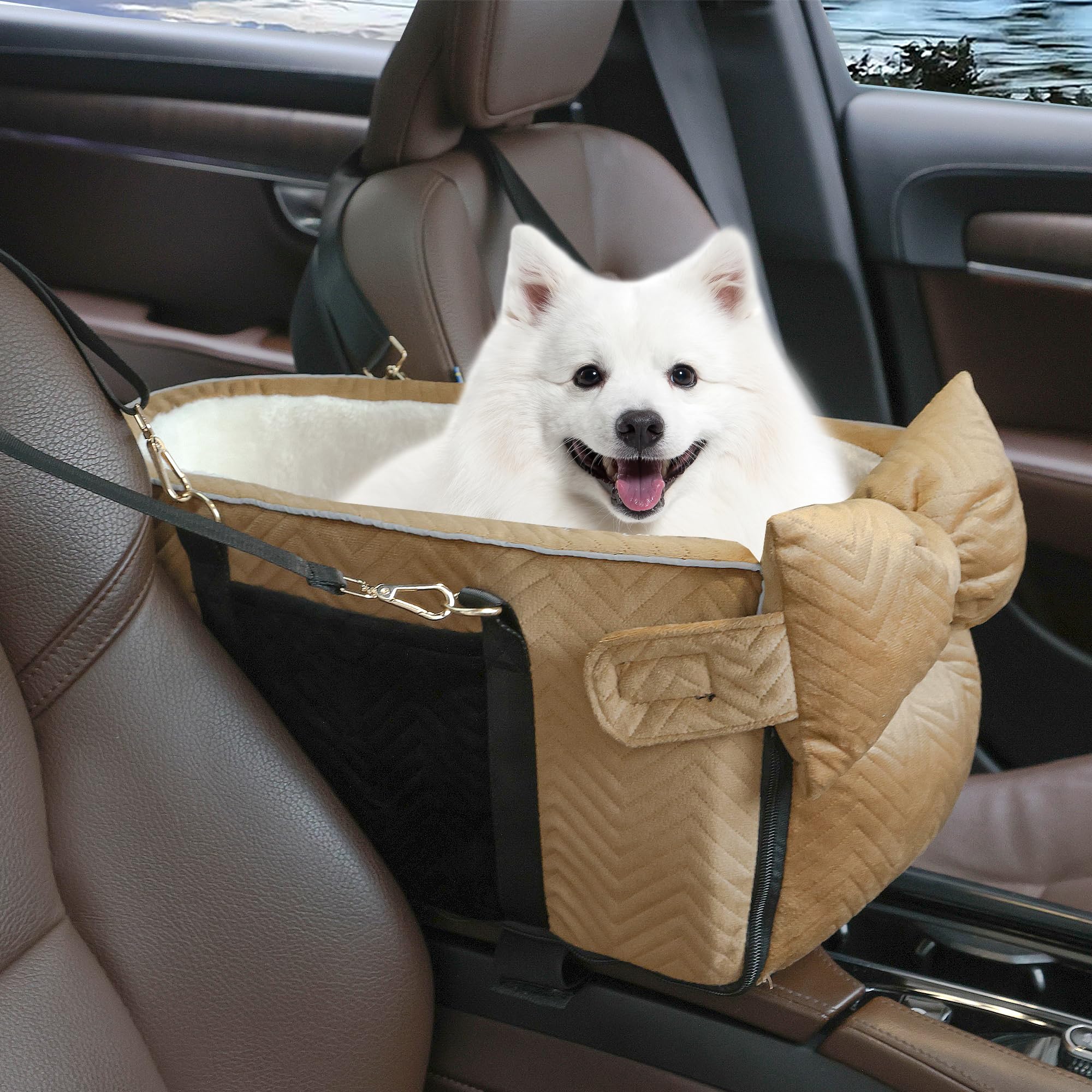 Dog Car Seat for Small Dogs Adjustable Portable Center Console Dog Car Seat Removable Cat Booster Cars Seats - Safety Belt with 