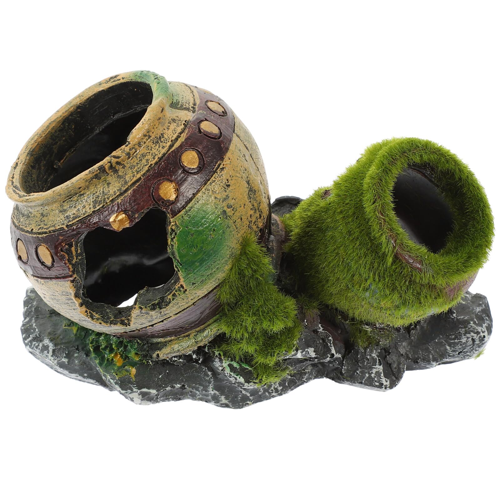 POPETPOP Fish Hiding Cave, Fish Tank Decor Glass Vase Aquarium Ruins Ancient Greek Leaning Vase Rock Broken for Betta Marine Fre