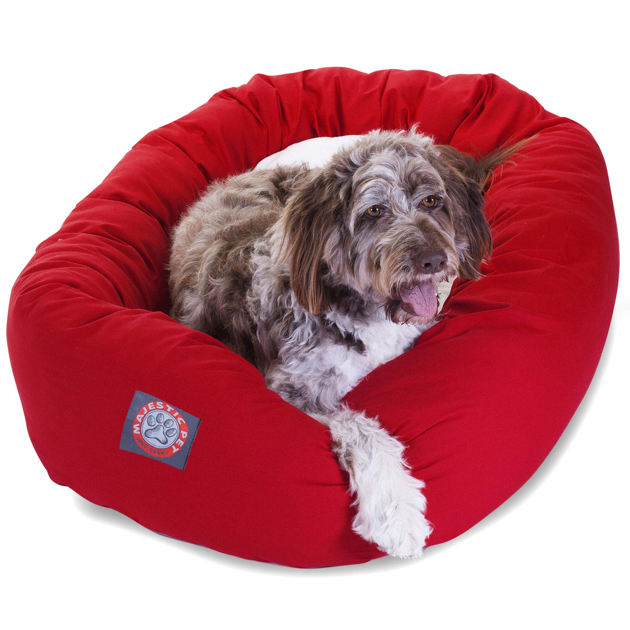 52 Inch Red & Sherpa Bagel Dog Bed By Majestic Pet Products
