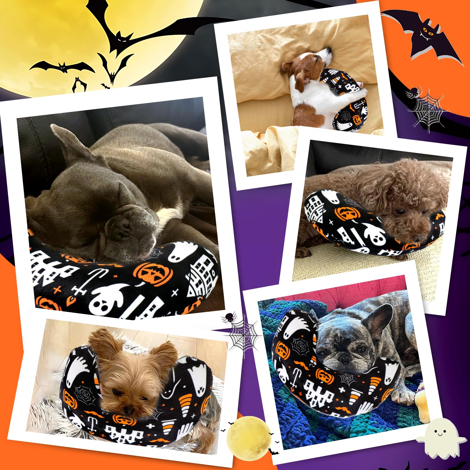 Baborui Halloween Dog Pillow For Small Dogs, U Shaped Dog Neck Calming Pillow For Joint Relief Sleeping Improve, Machine Washabl
