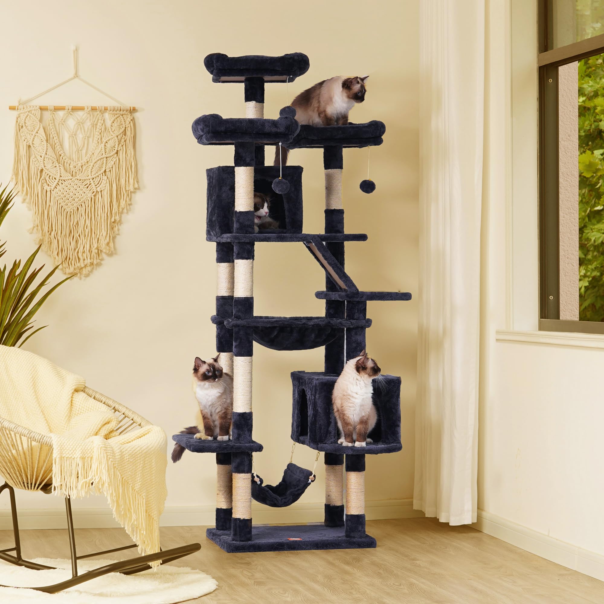 Heybly Cat Tree, 73 Inches Tall Cat Tower For Large Cats 20 Lbs Heavy Duty For Indoor Cats,Big Cat Furniture Condo For With Padd