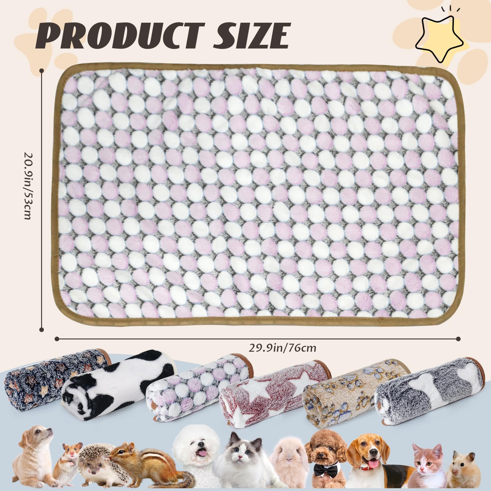 Yedsintu 6 Pcs Washable Guinea Pig Blankets Absorbent Animal Fleece Bedding Waterproof Cage Liners Reusable Pet Pee Pad Sleep Ma