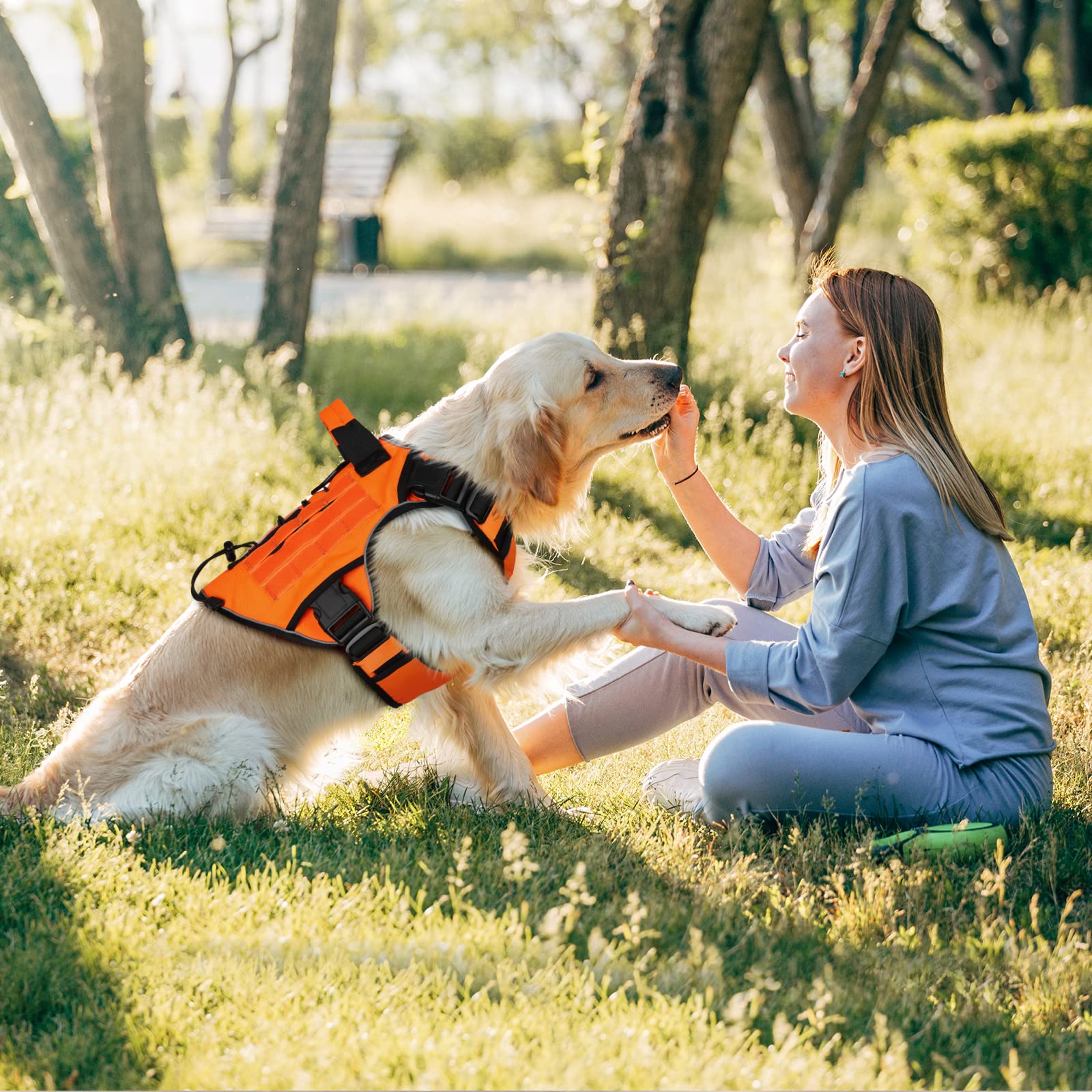Wingoin Orange Tactical Dog Harness Vest For Large Dogs No Pull Adjustable Reflective K9 Military Dog Service Dog Harnesses With Handle For Walking, Hiking, Training(L)