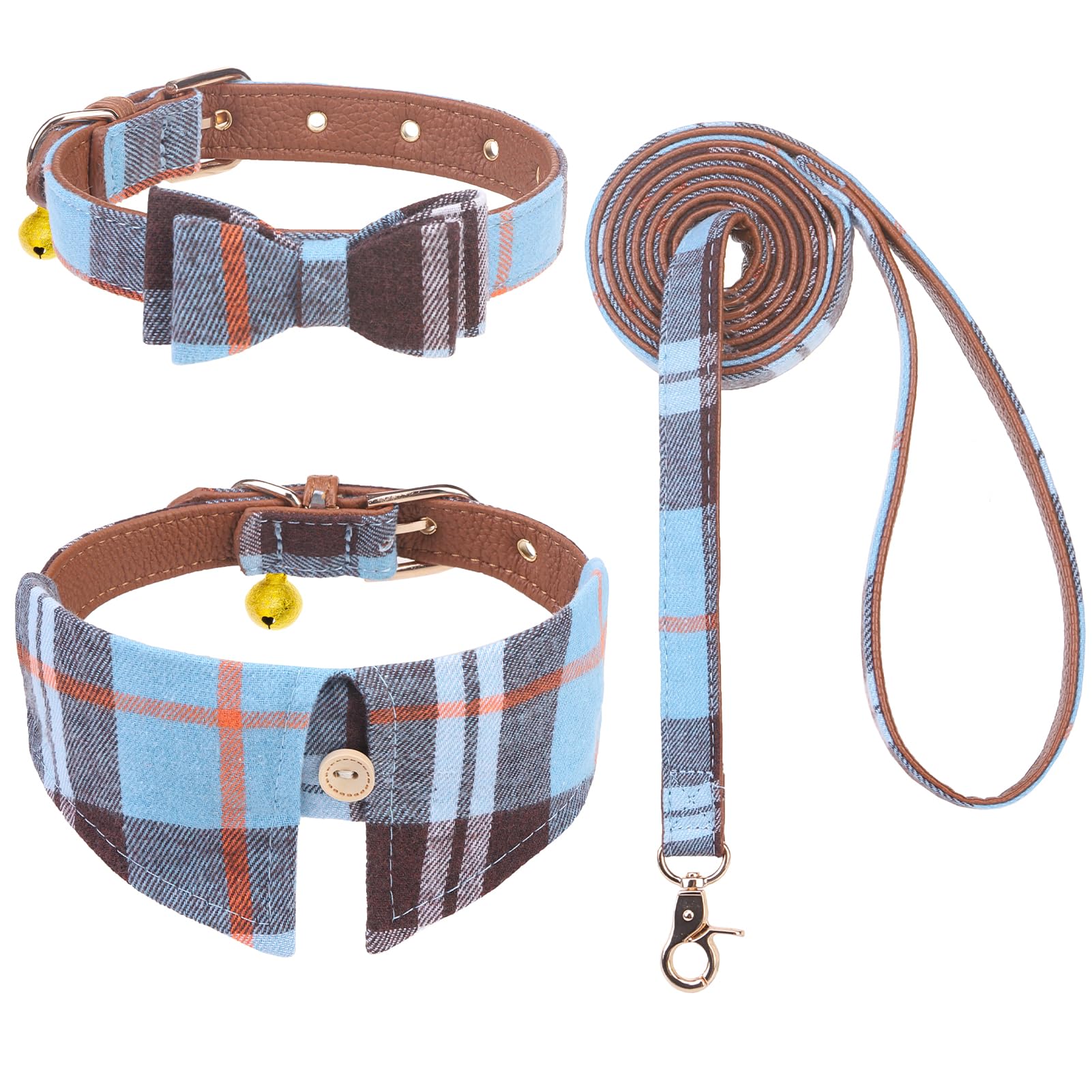 Expawlorer Puppy Collar And Leash Set - Classic Plaid Small Dog Collar With Bow Tie, 360 Swivel No Tangle Dog Leash, Adjustable 