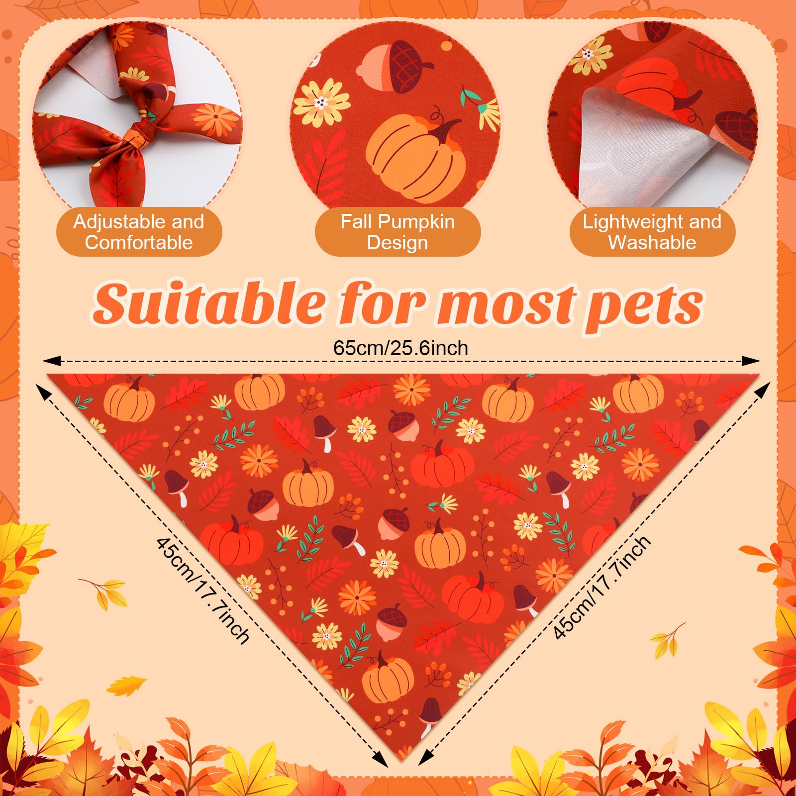 Chunful 100 Pieces Fall Dog Bandanas Bulk Autumn Pet Bandanas with Pumpkin Patterns Triangle Scarf Bib Kerchief Set for Small La