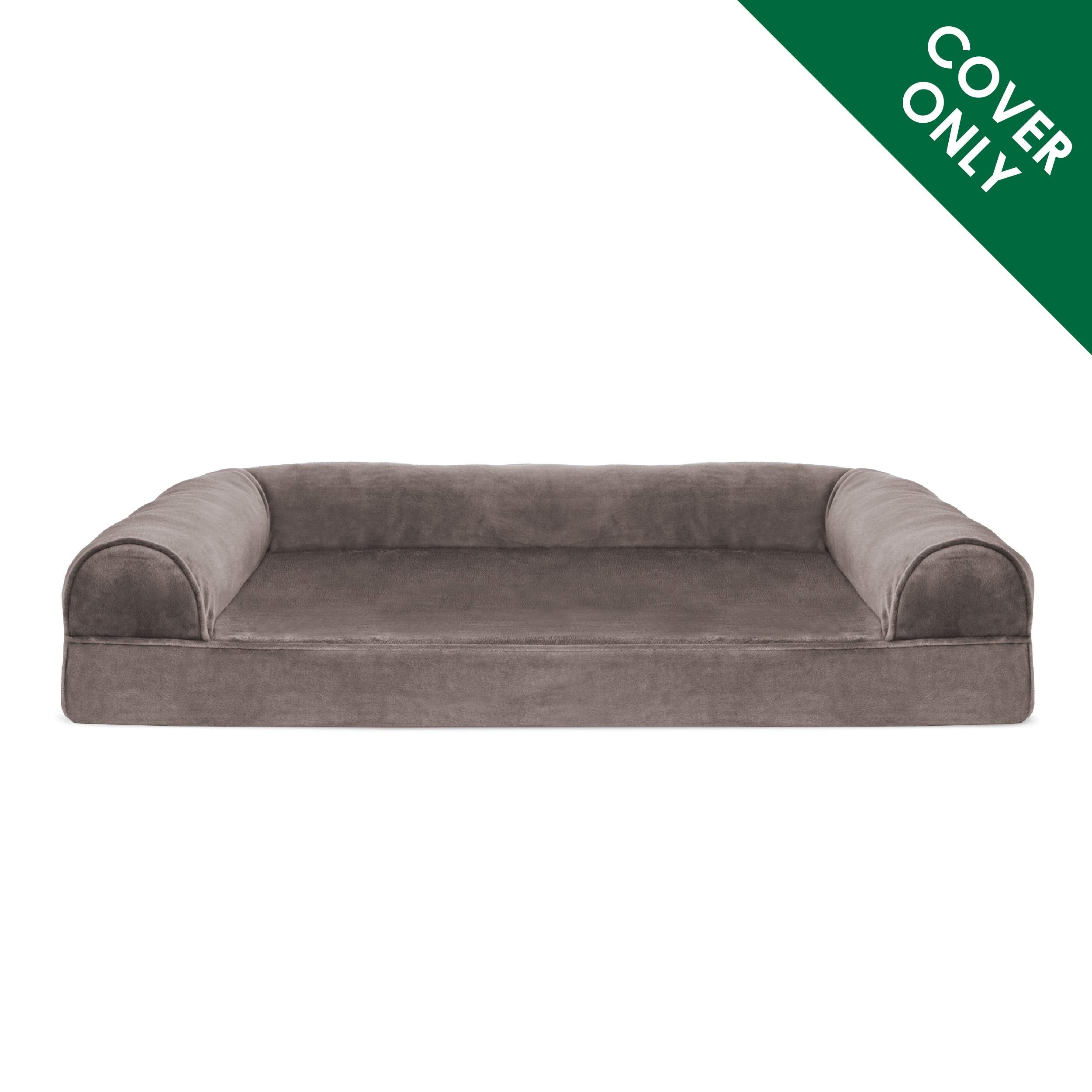 Furhaven Replacement Dog Bed Cover Faux Fur & Velvet Sofa-Style, Machine Washable - Driftwood Brown, Large